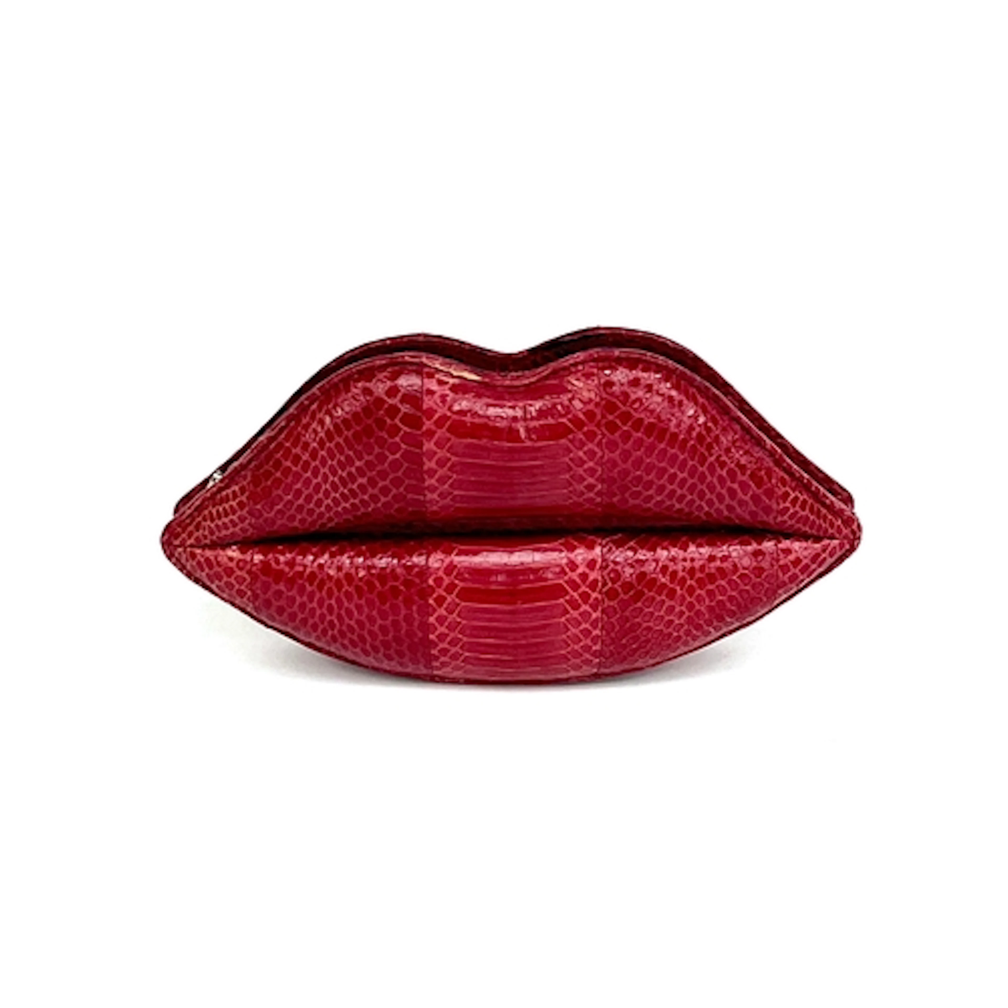 A Lulu Guinness red snakeskin lips clutch purse, 23cmL