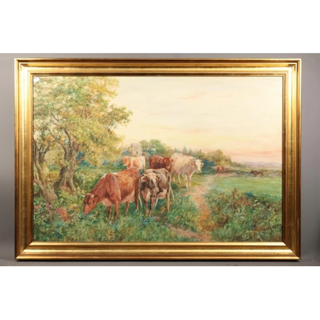 SQUIRE HOWARD, cows at pasture, watercolour painting, signed...