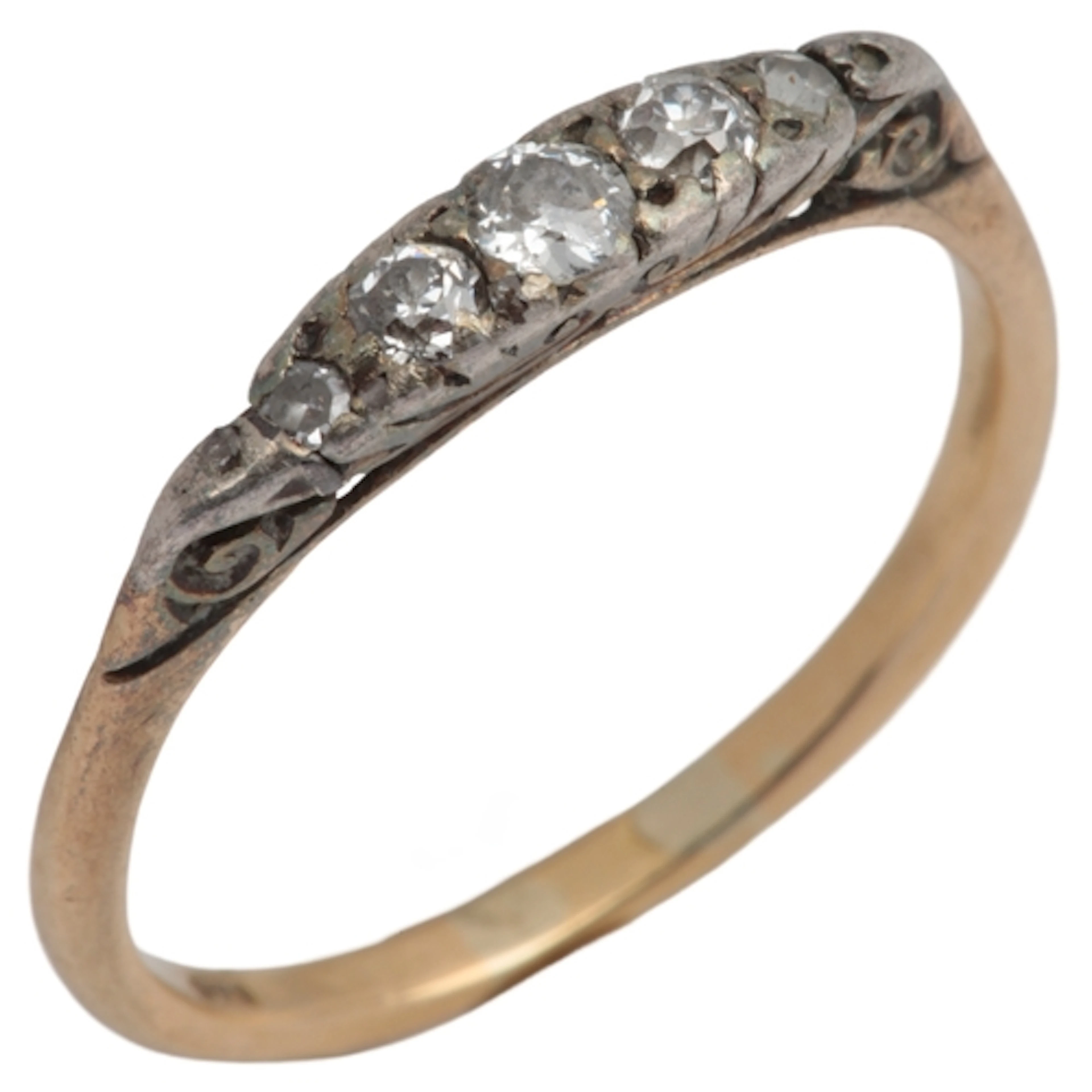 A five-stone diamond ring, early 20th century, claw-set with...
