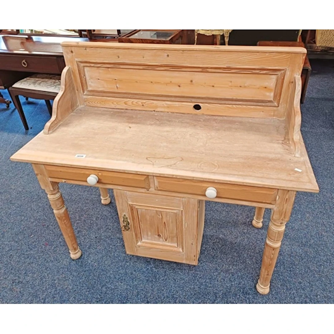 PINE WASHSTAND WITH 3/4 GALLERY TOP OVER 2 DRAWERS WITH PANE...