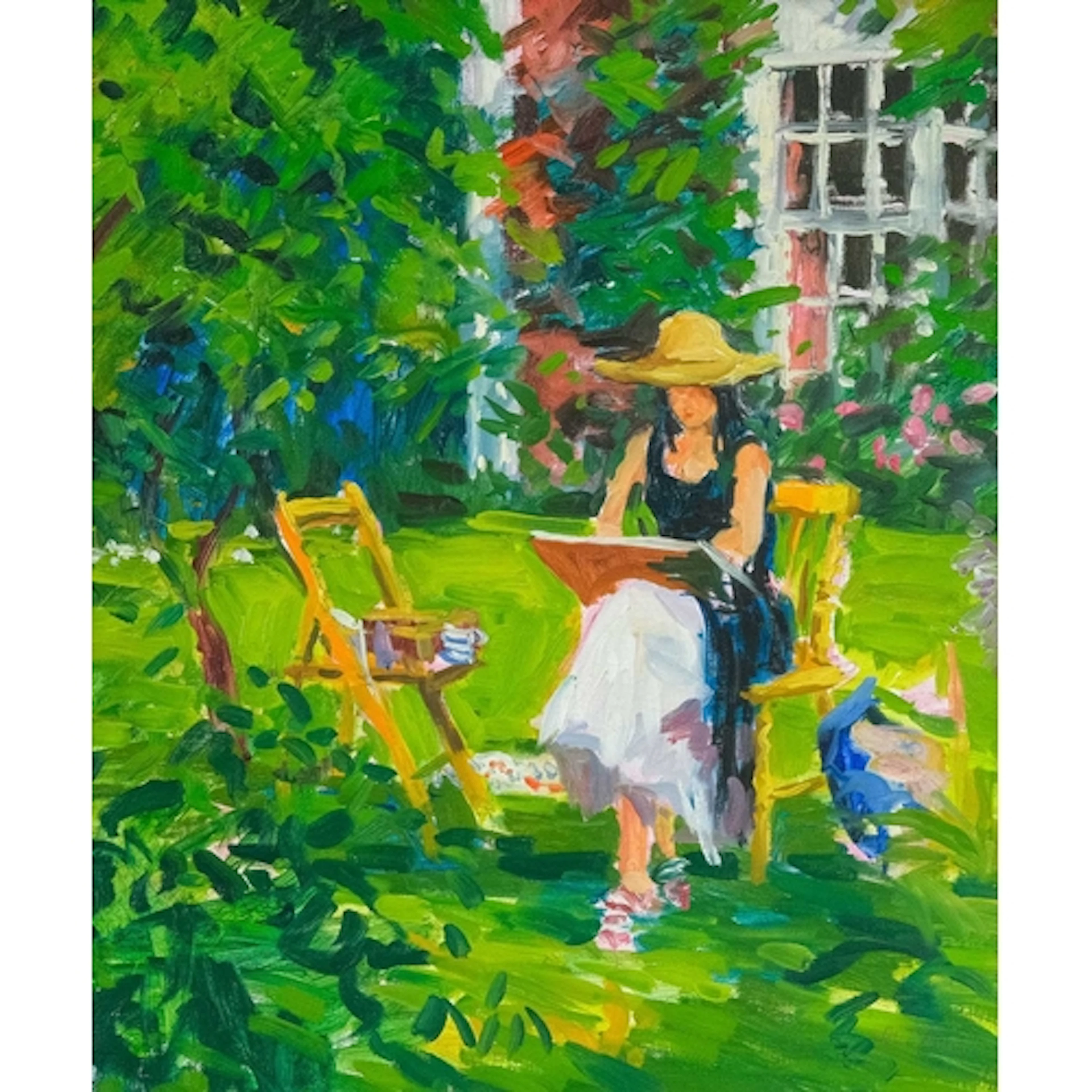 § John MILLER (1931-2002) Anna Drawing in the Garden (1988) ...