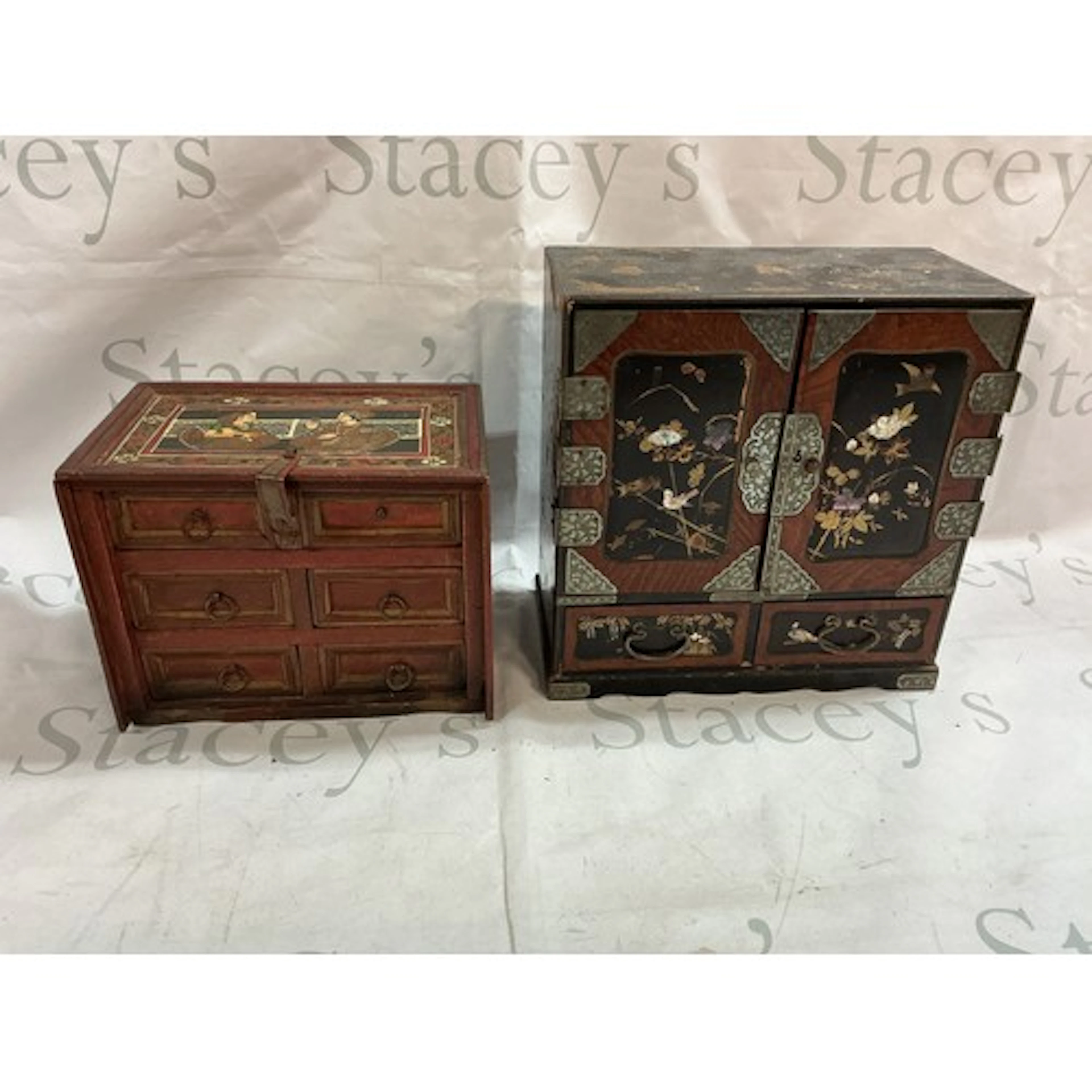A Small Japanese lacquer cabinet and one other small Indian ...