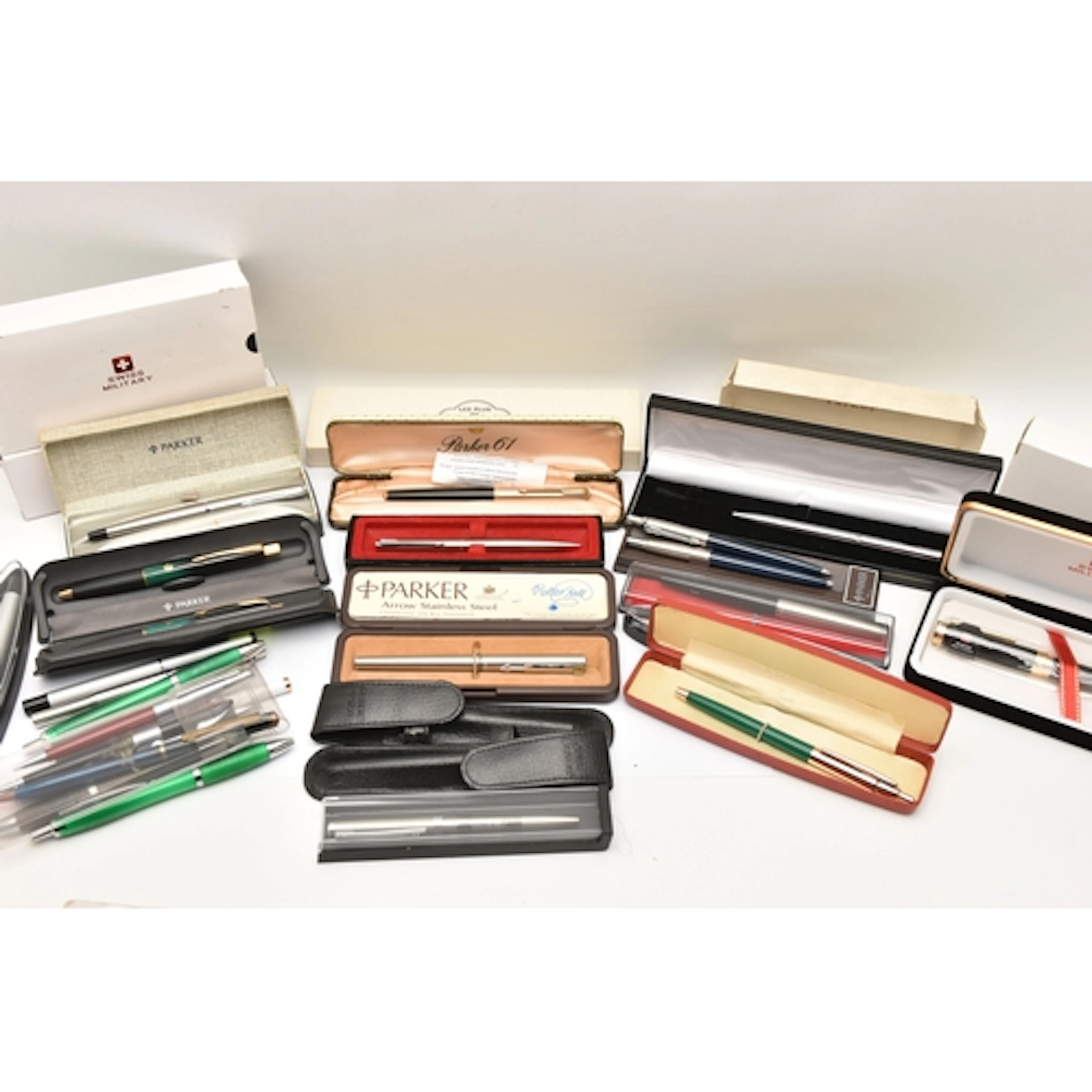 A BOX OF ASSORTED PENS, to include a variety of 'Parker' fou...