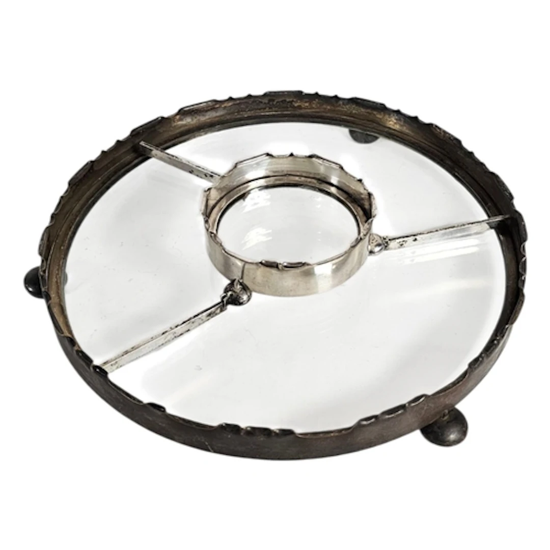 AN EARLY 20TH CENTURY CONTINENTAL SILVER AND GLASS SERVING T...