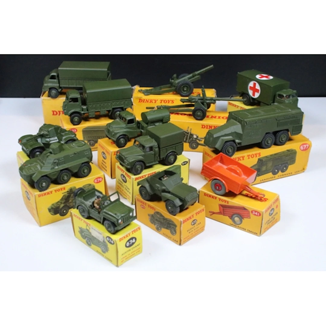 13 Boxed Dinky military diecast models to include 623 Army C...
