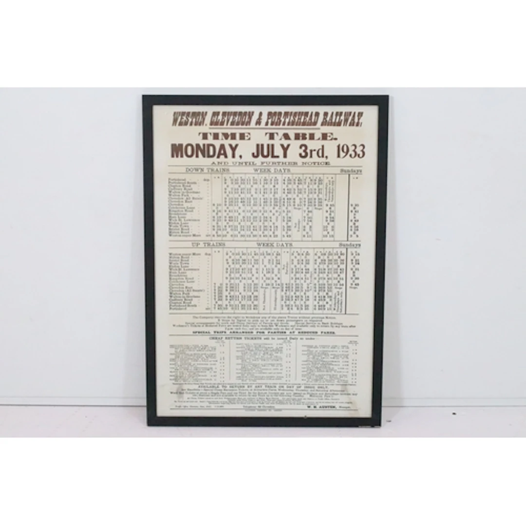 'Weston, Clevedon & Portishead Railway Time Table, Monday, J...