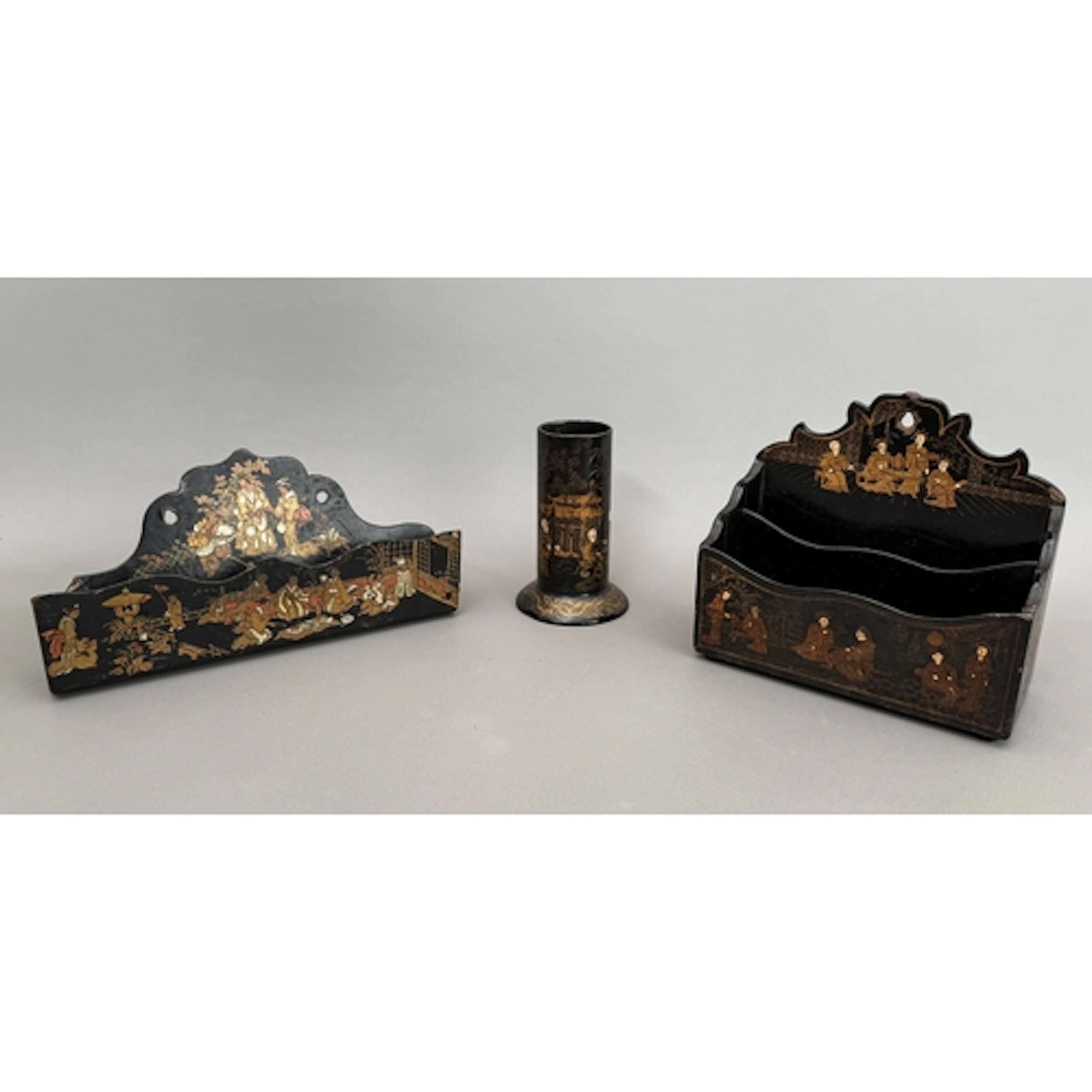 Two nineteenth century black lacquer chinoiserie design lett...