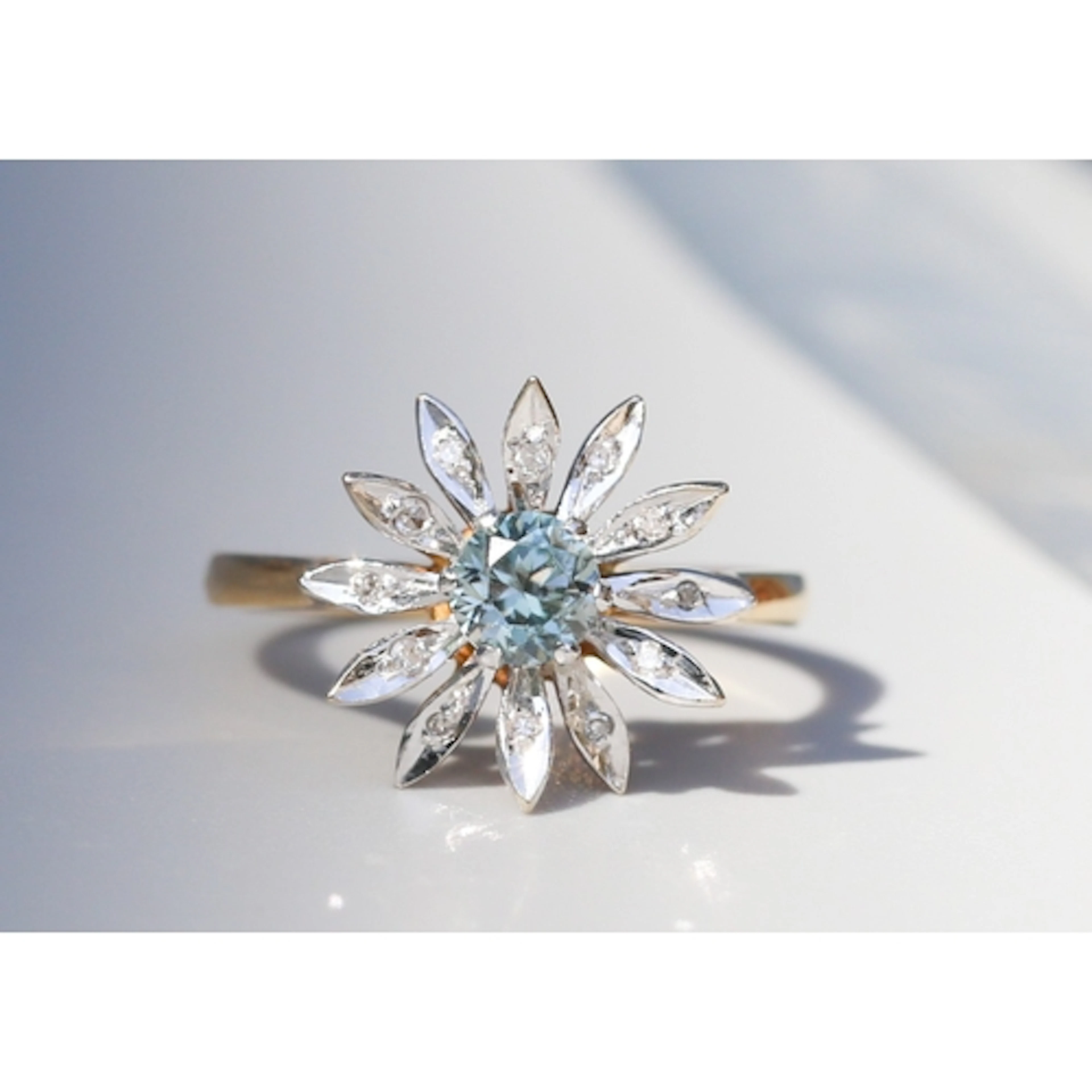 Finely Detailed, Aquamarine Centre Stone Set Daisy Motif Rin...