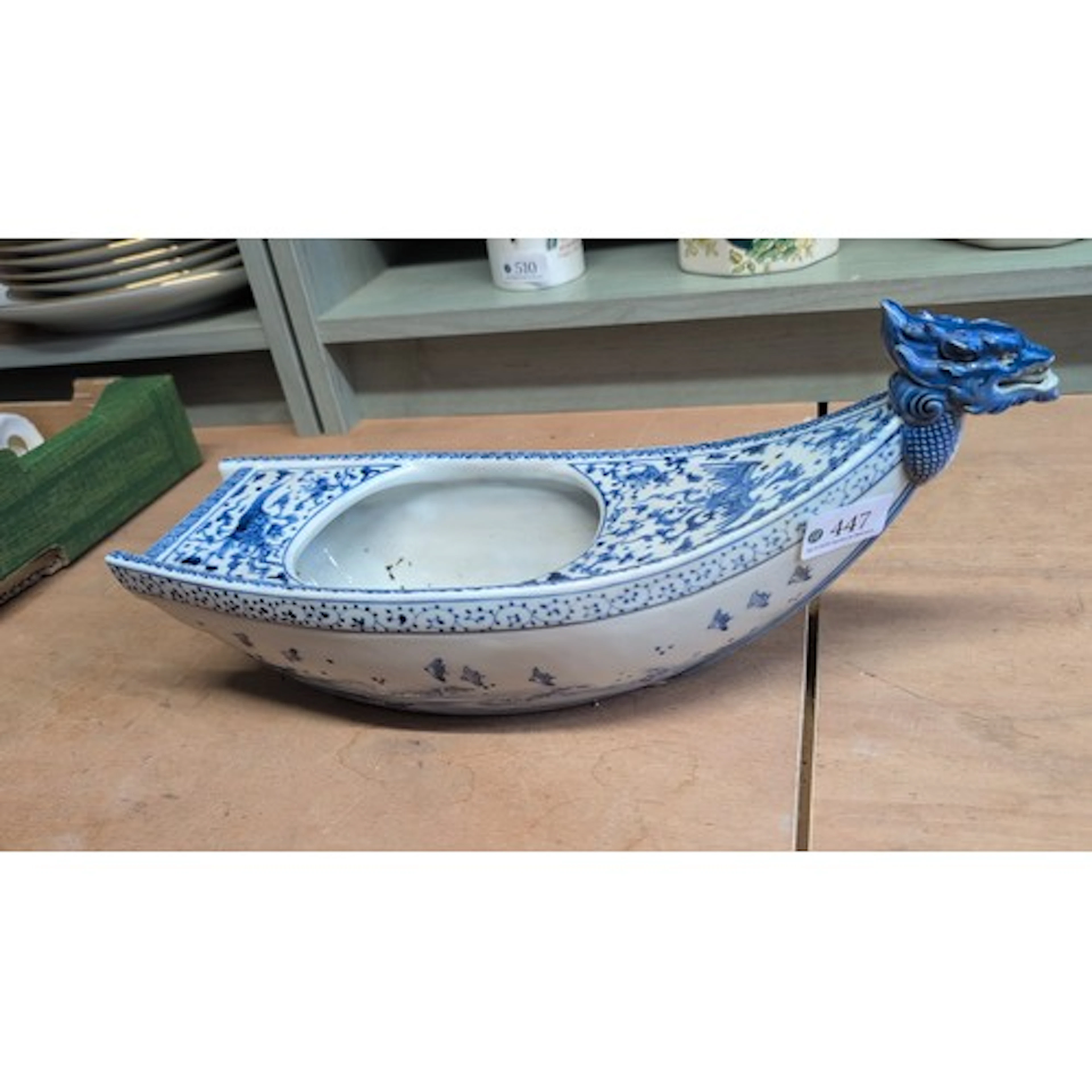 Chinese style blue-and-white glazed ceramic incense boat, th...