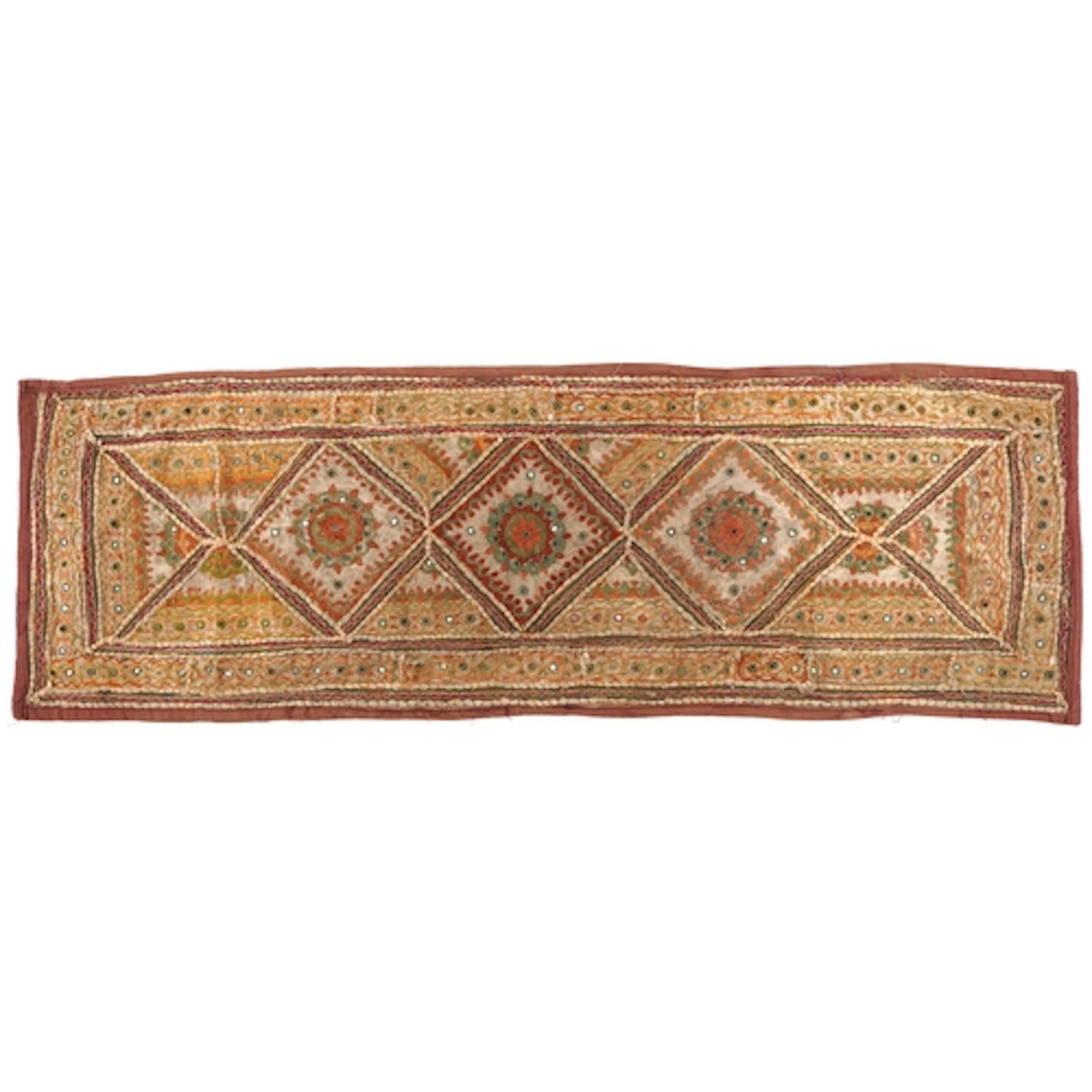 Vintage embroidered Indian tapestry with mirrored embelishme...