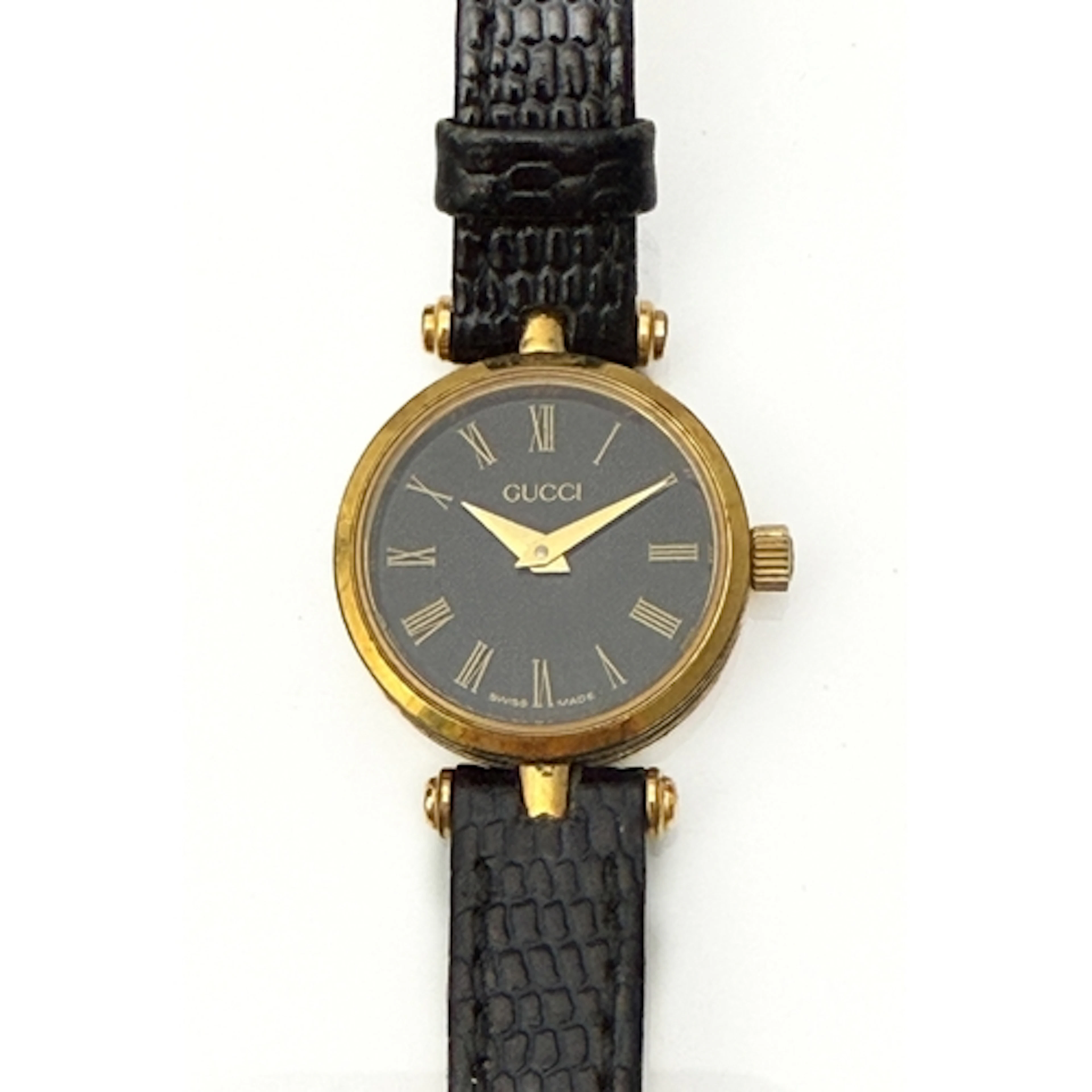 A vintage 1980s Gucci ladies quartz wrist watch - the black ...