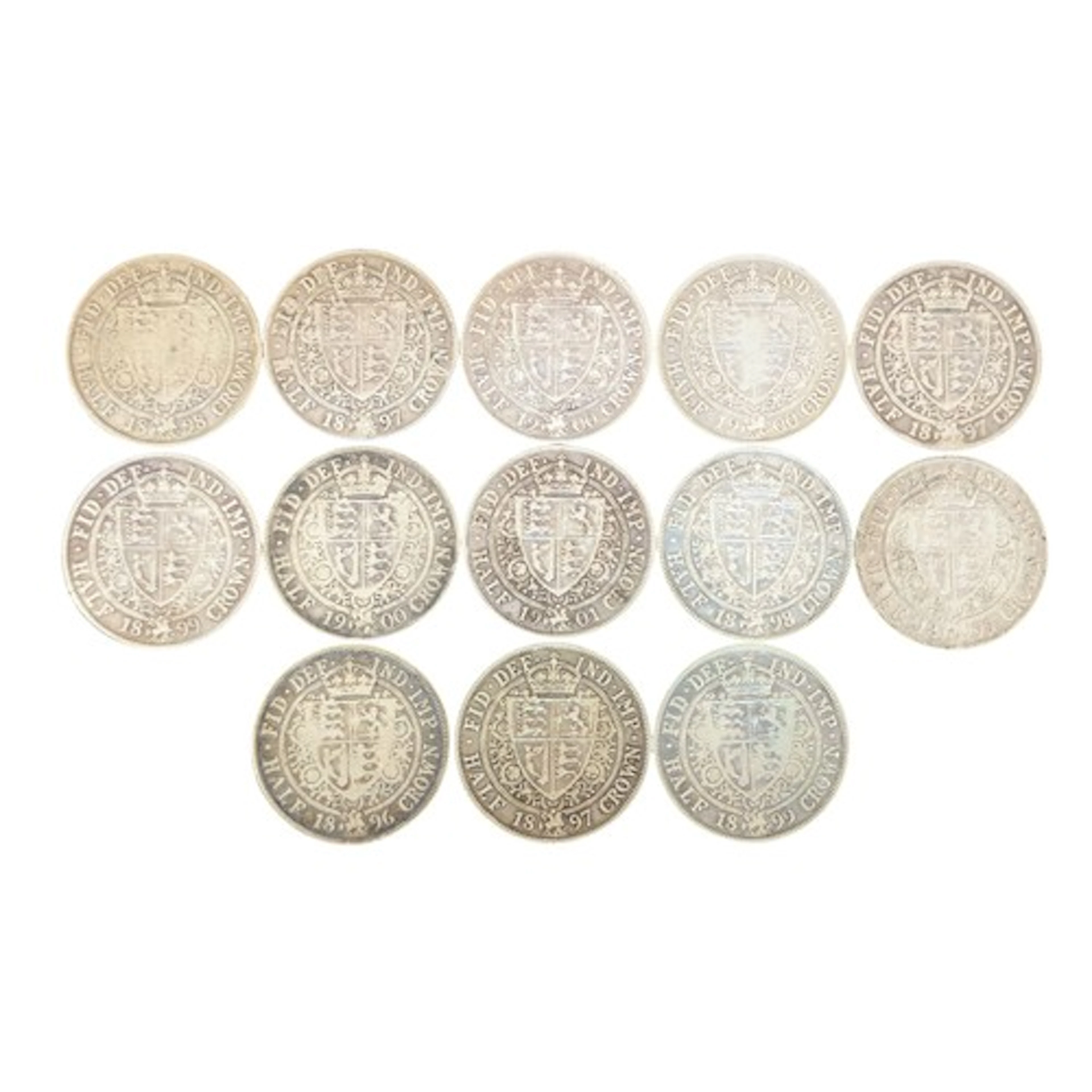 Numismatics - thirteen Queen Victoria half crowns (182g gros...