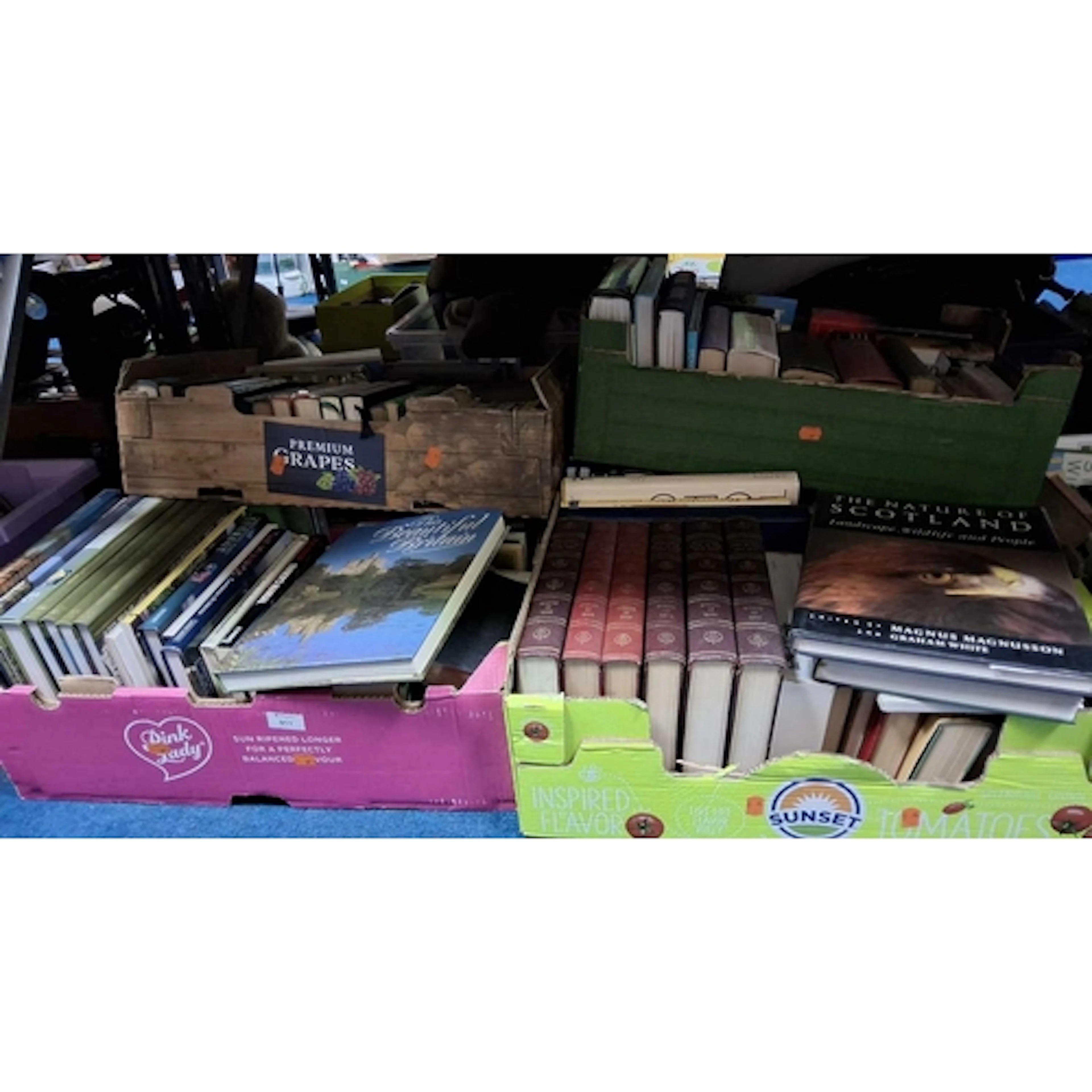 SIX BOXES OF BOOKS, approximately one hundred and fifty titl...