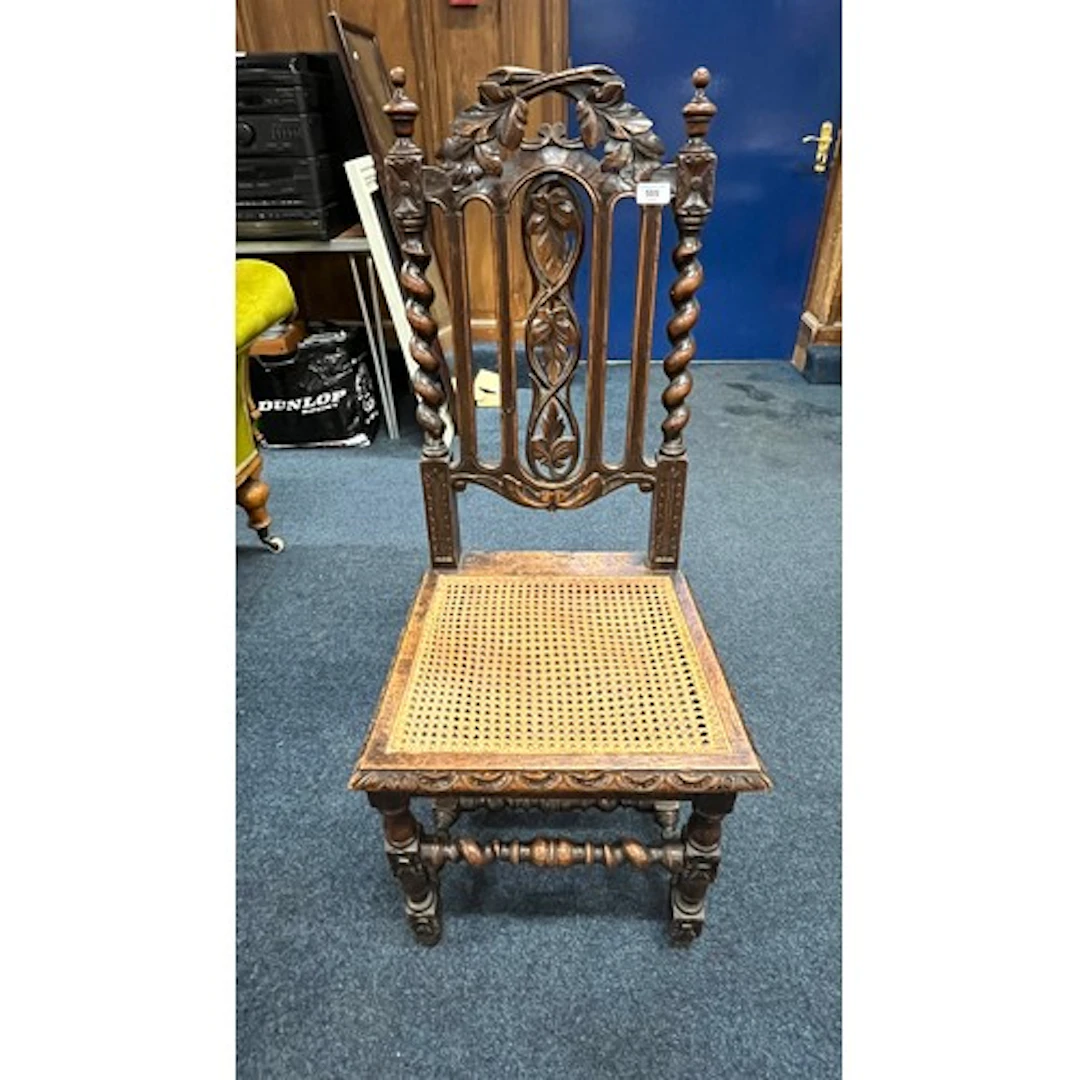 19th century carved oak Carolinian style hall chair, with ba...
