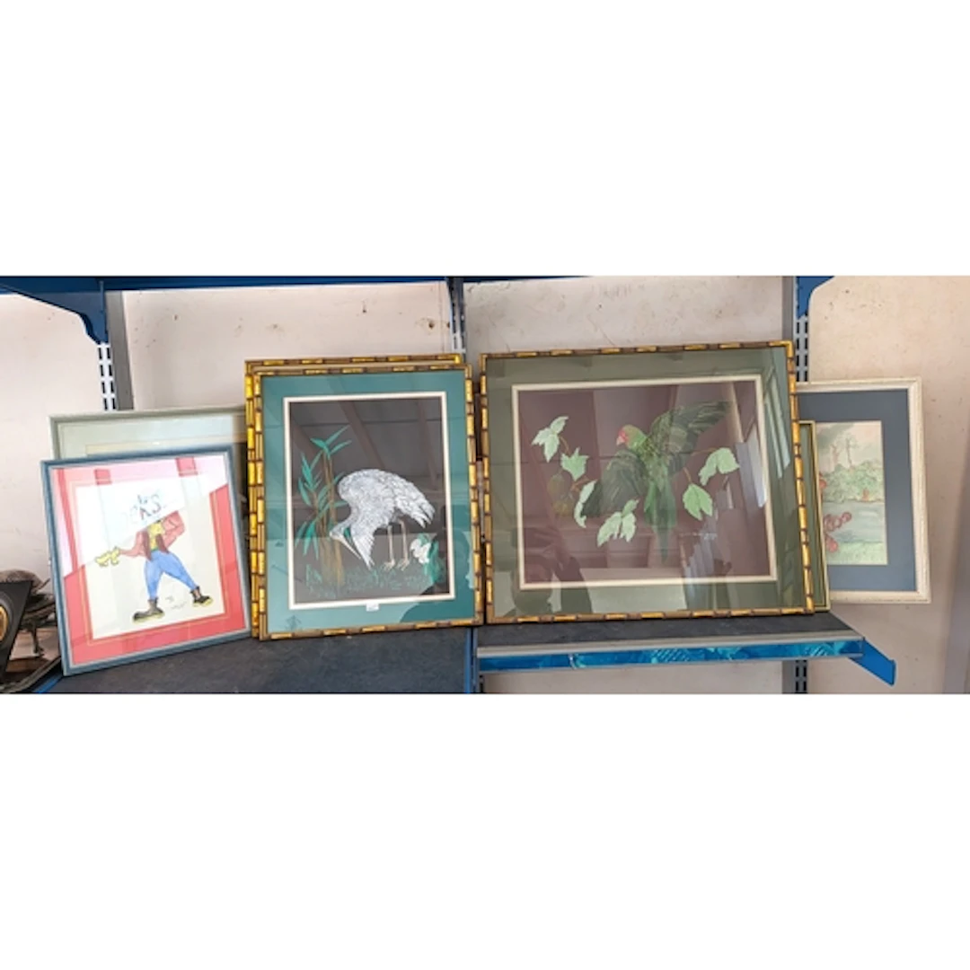 Three modern pastels of birds in gilt faux bamboo frames by ...