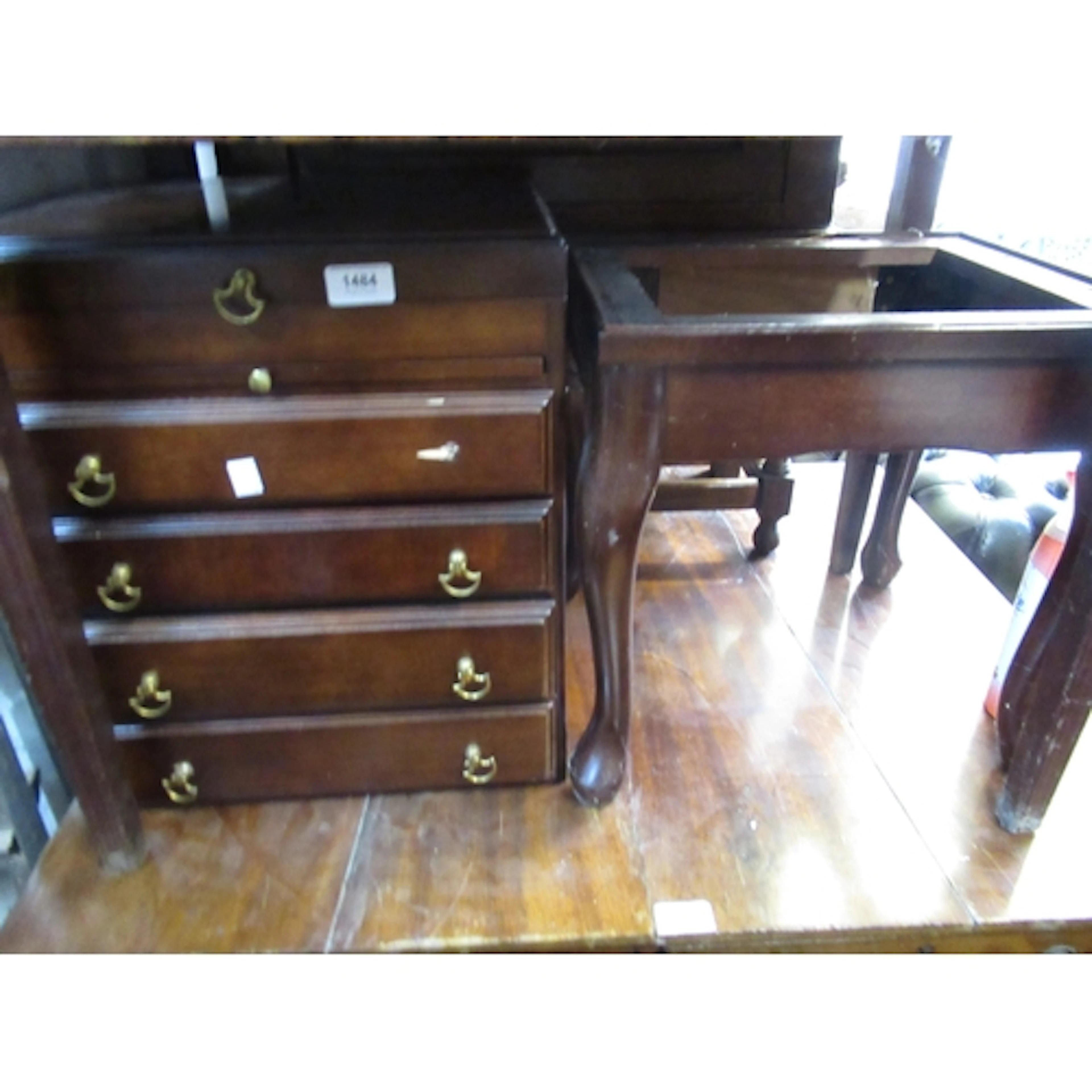 Mahogany four drawer bedside chest, with hinged cover on cab...