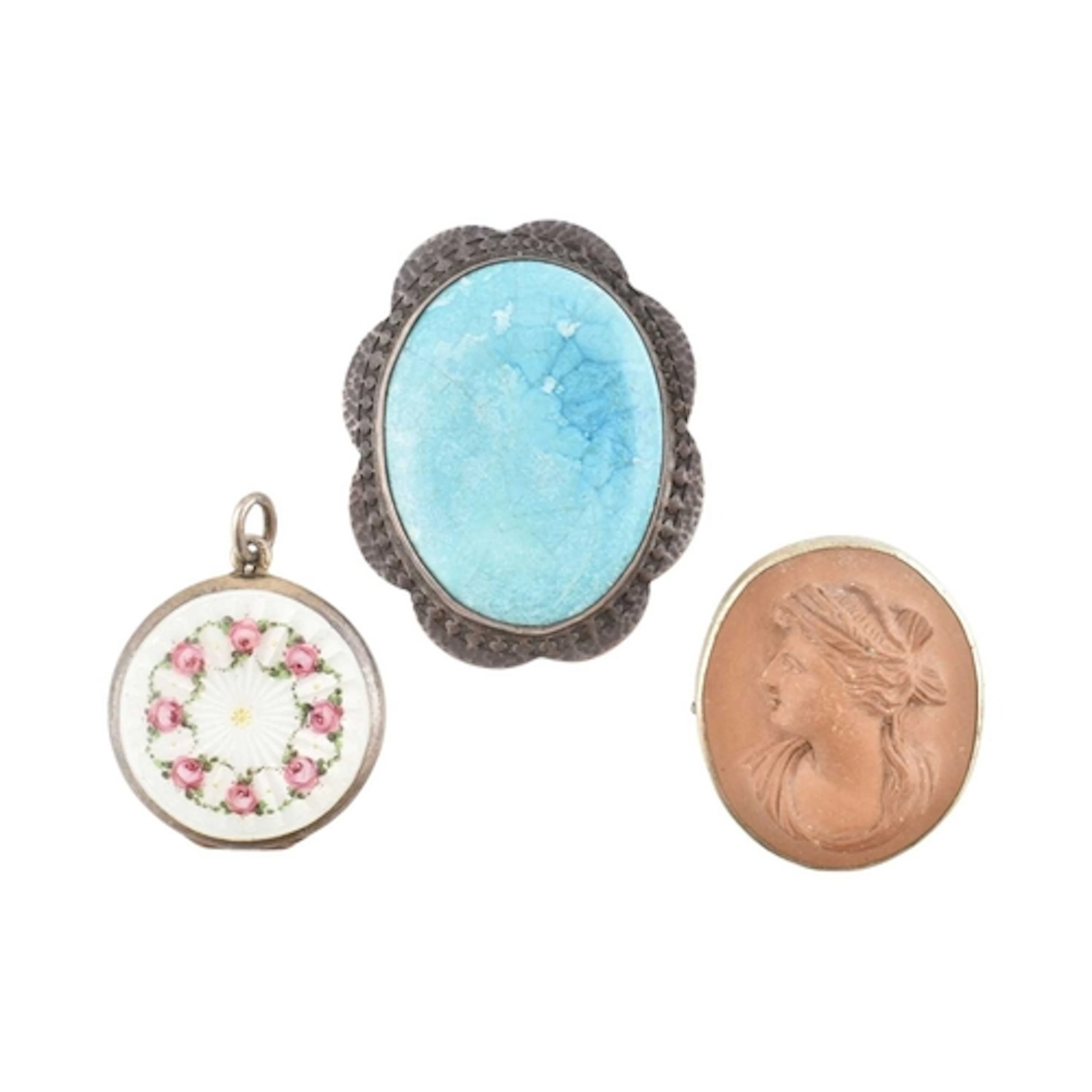 A collection of antique jewellery. The jewellery includes a ...
