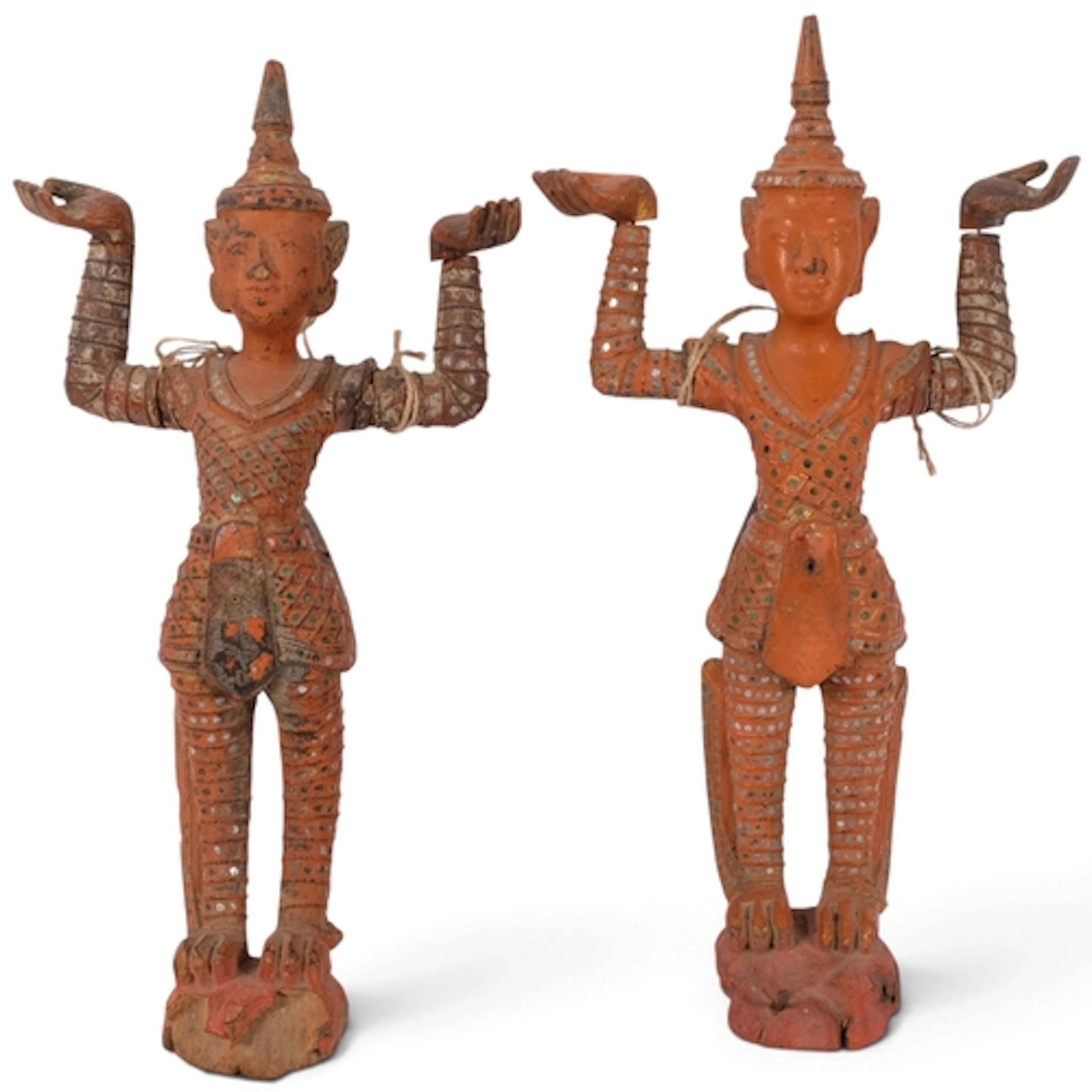 A pair of South East Asian carved and painted wood dancing f...