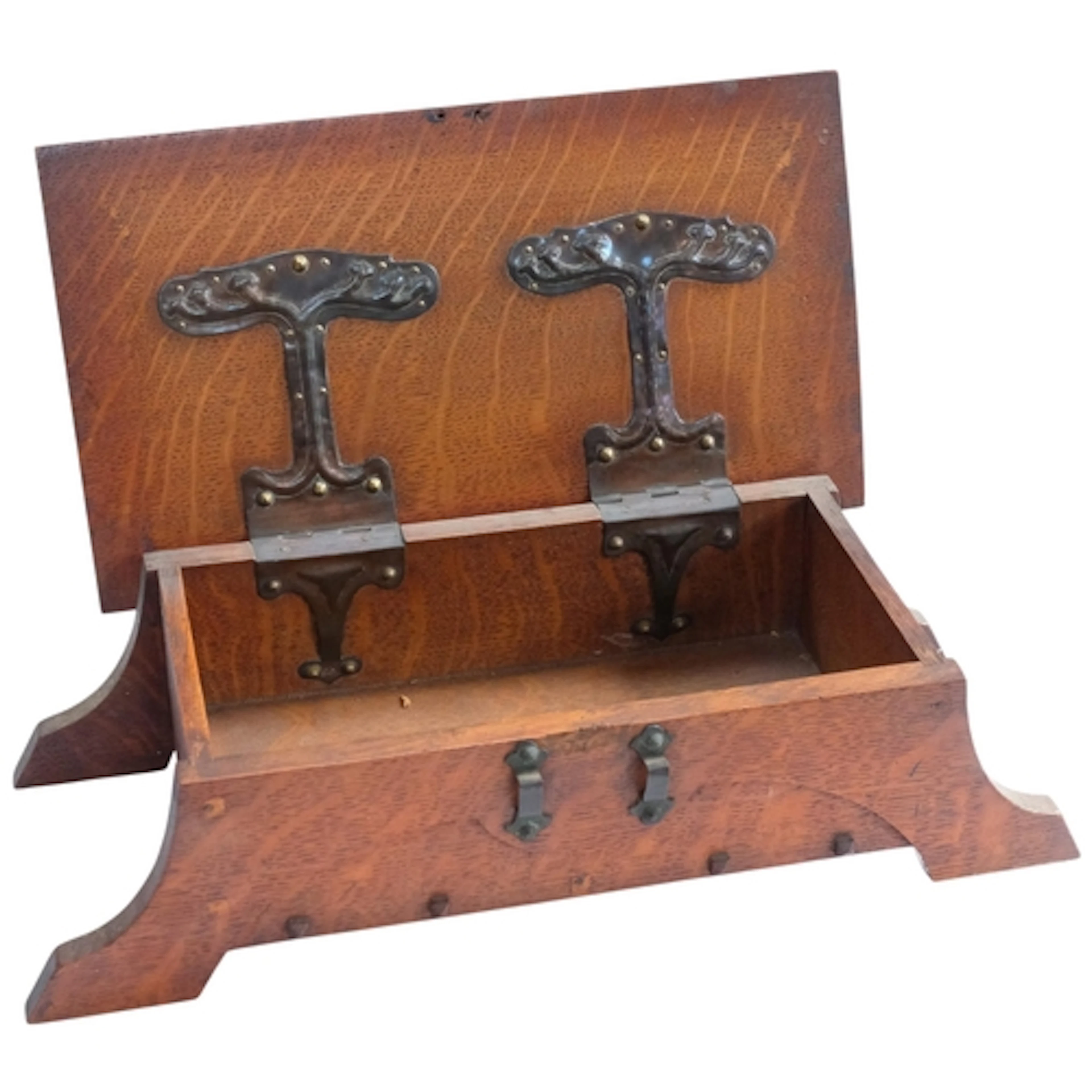 An Arts and Crafts oak box, with stylised tree form handmade...