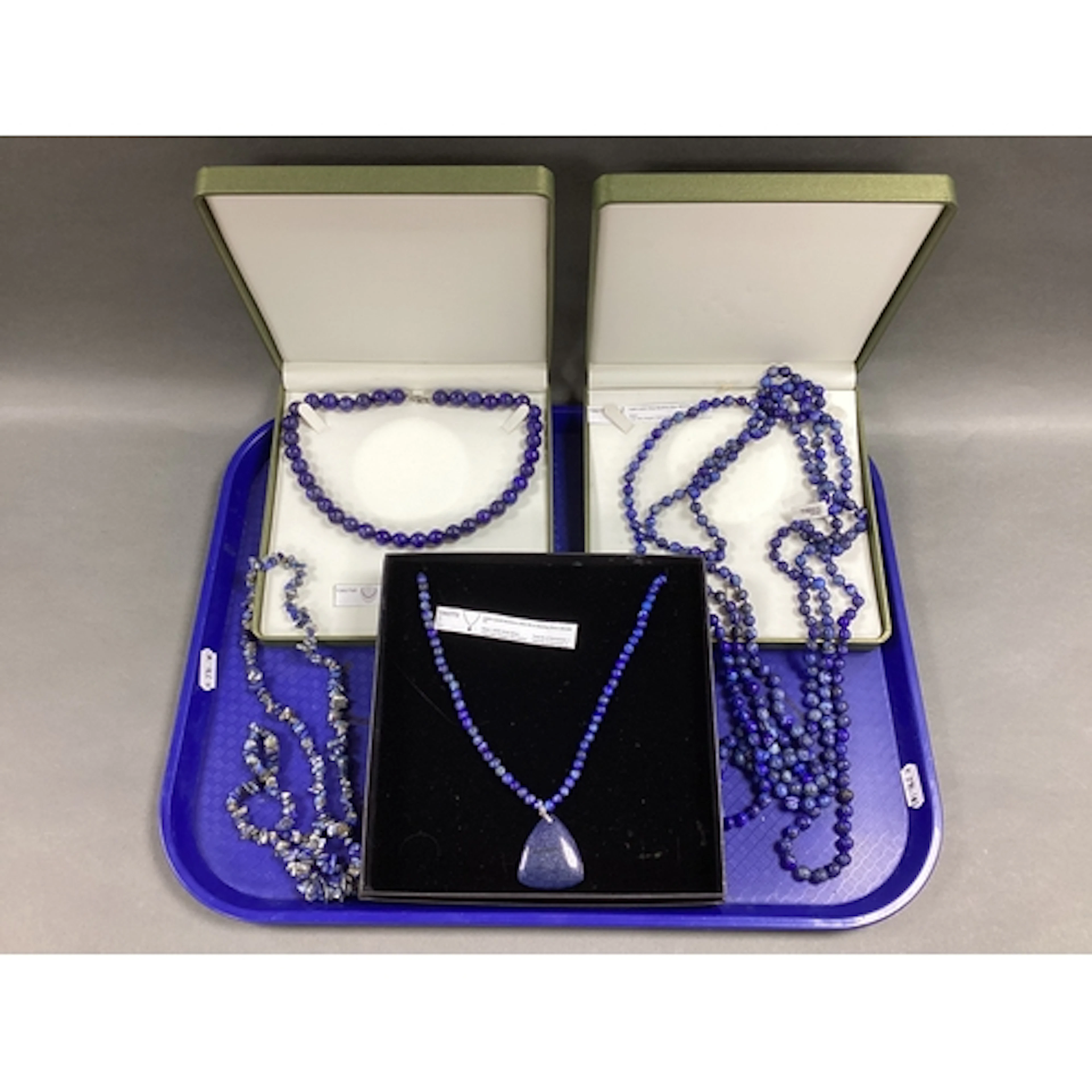 A Collection of Modern Lapis Lazuli Bead Necklaces, includin...