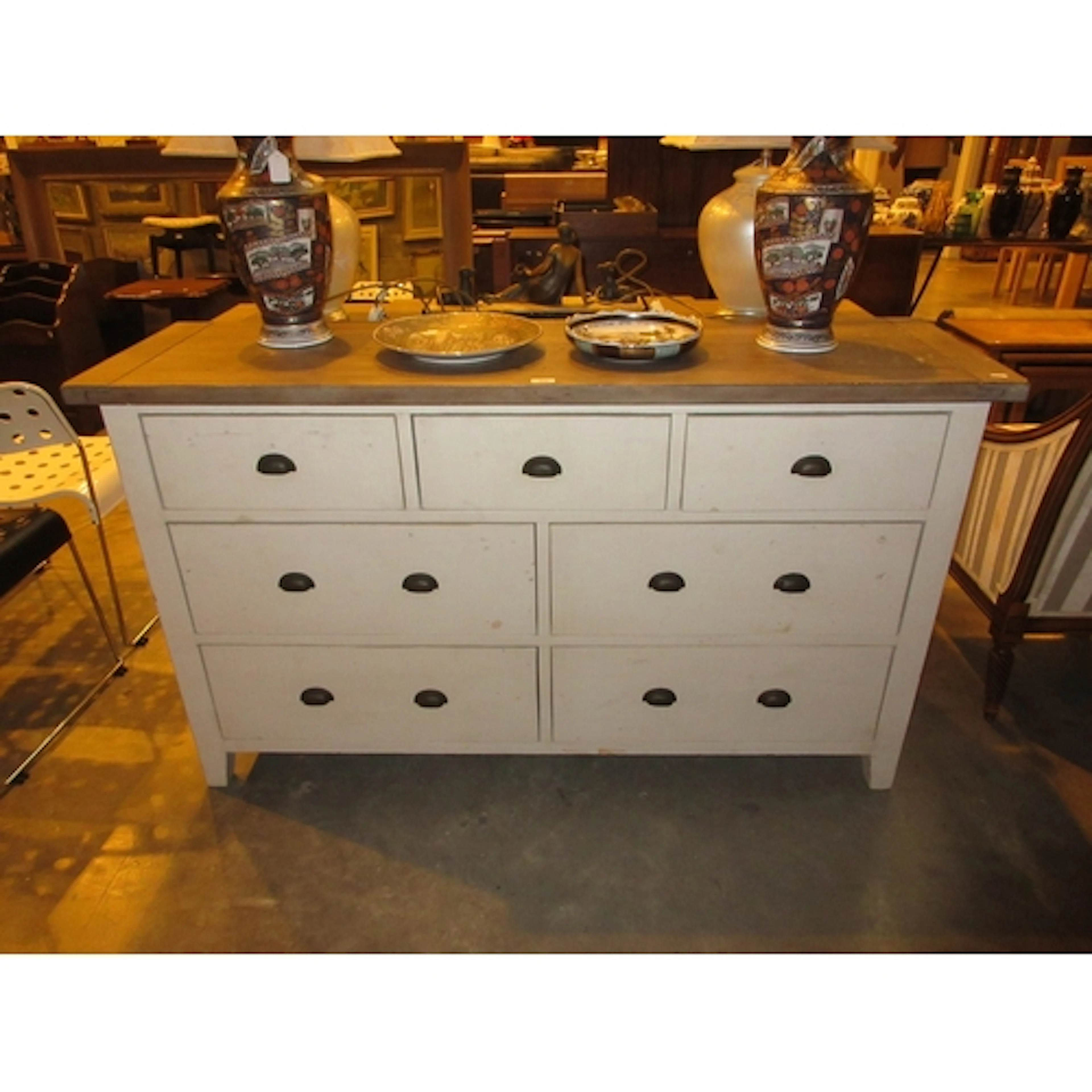 Shabby Chic Reclaimed Wood Chest of 7 Drawers, 155x45x90cm h