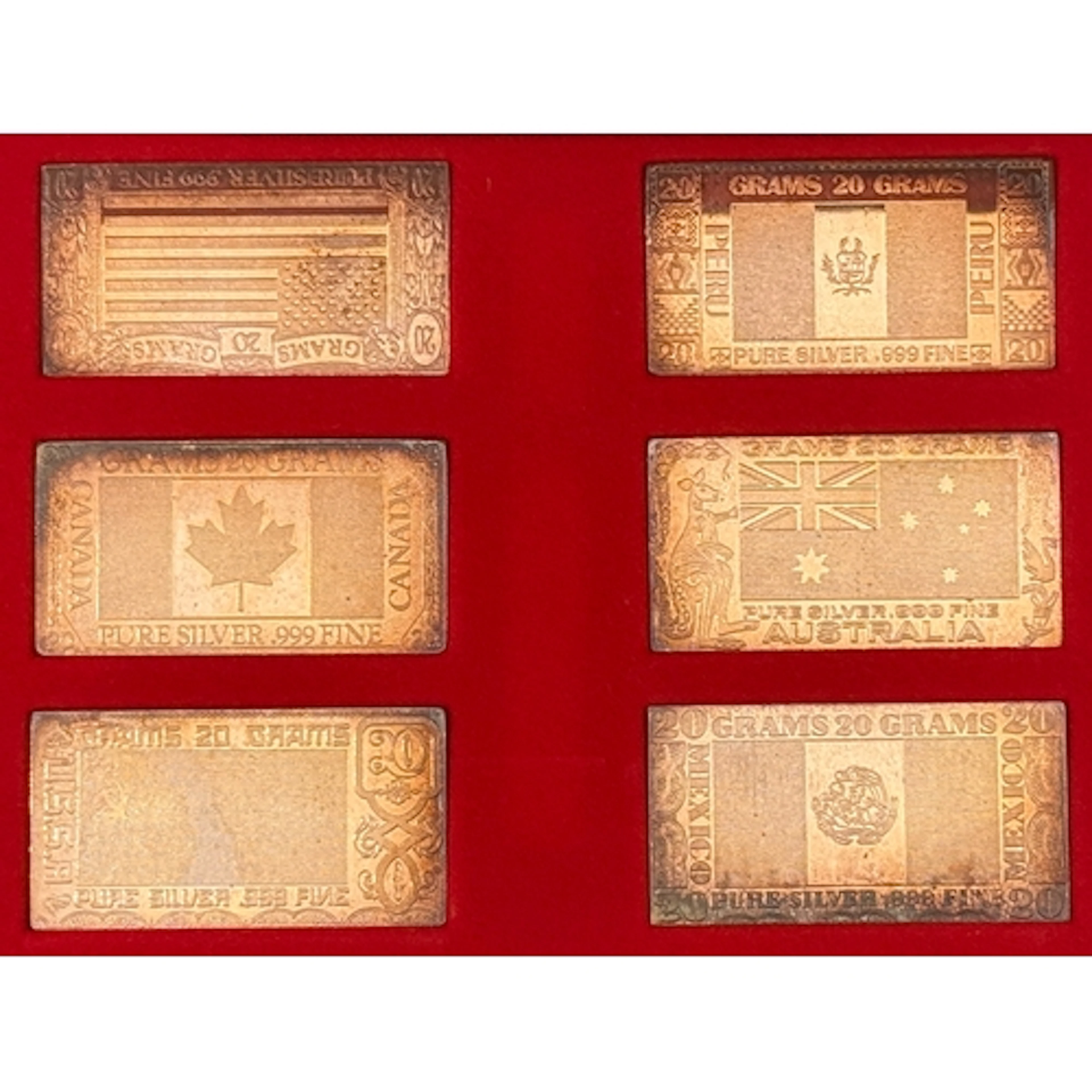 The Silver Nations six-ingot set by The Silver Mint, depicti...