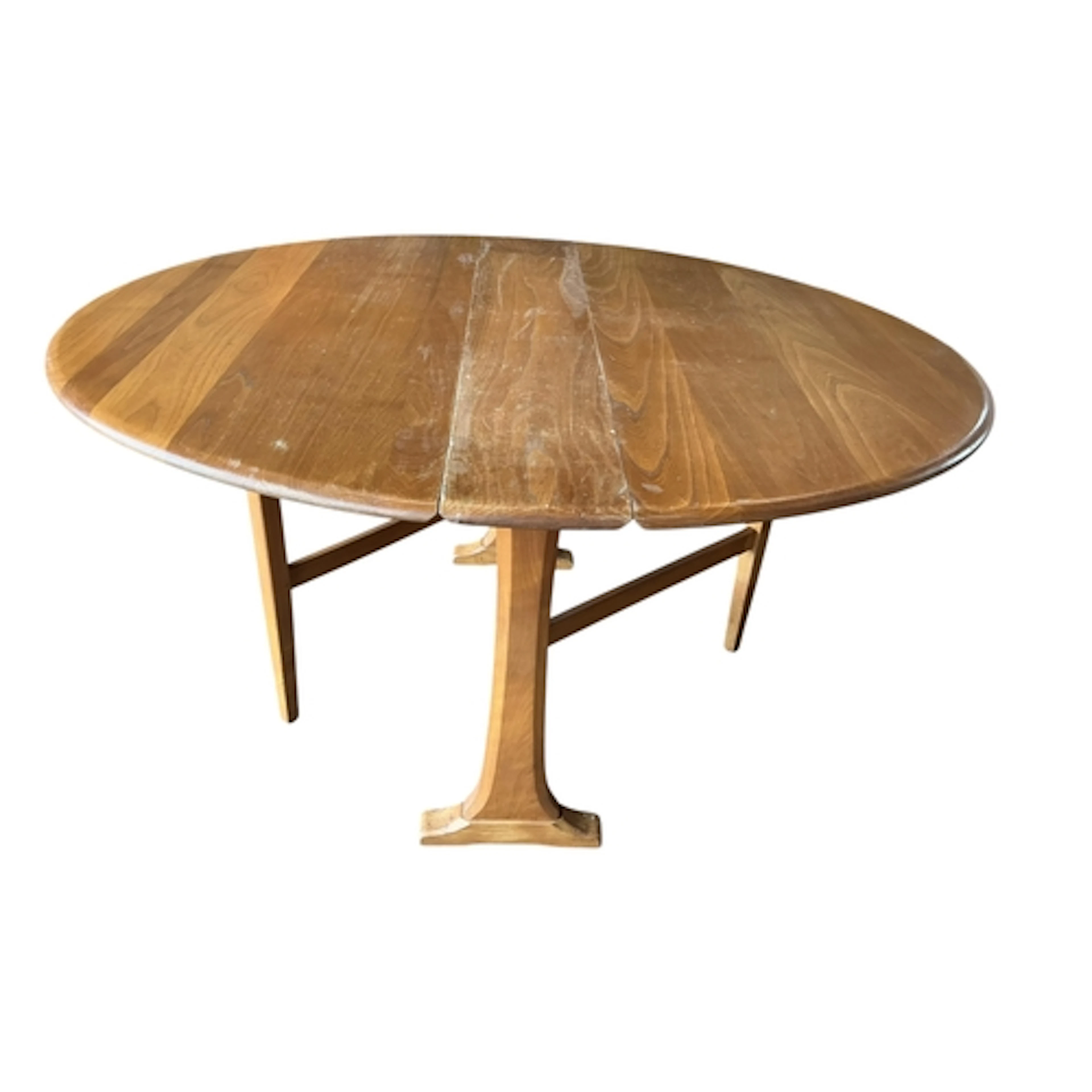 An Ercol Elm drop leaf dining table, width 128cm, depth,142c...