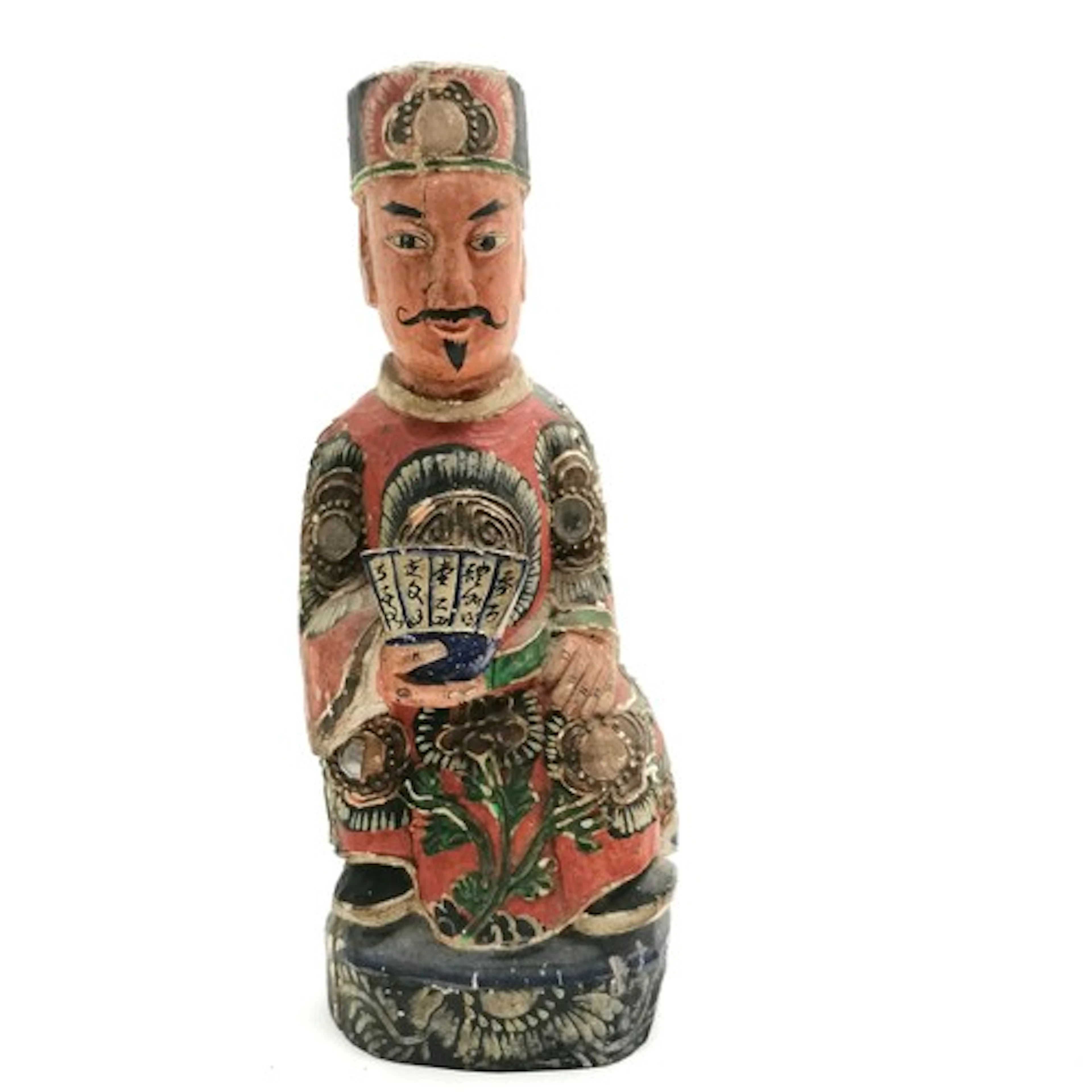 Oriental Chinese hand carved sage figure with script & mirro...