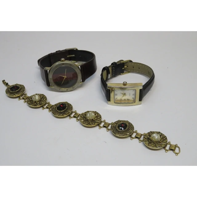 Two modern wristwatches, and a costume bracelet