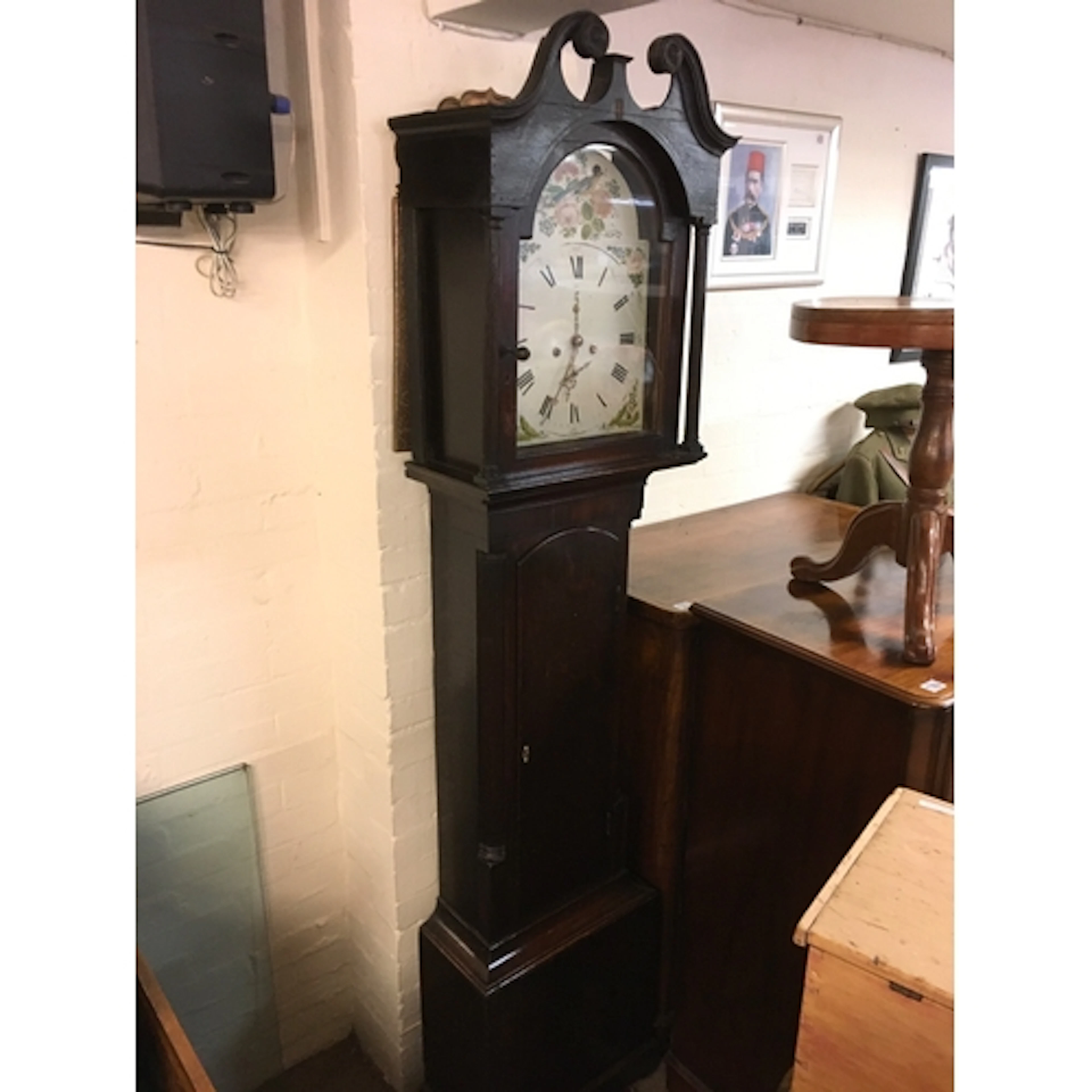An oak Long case clock with 8 day movement and a painted dia...