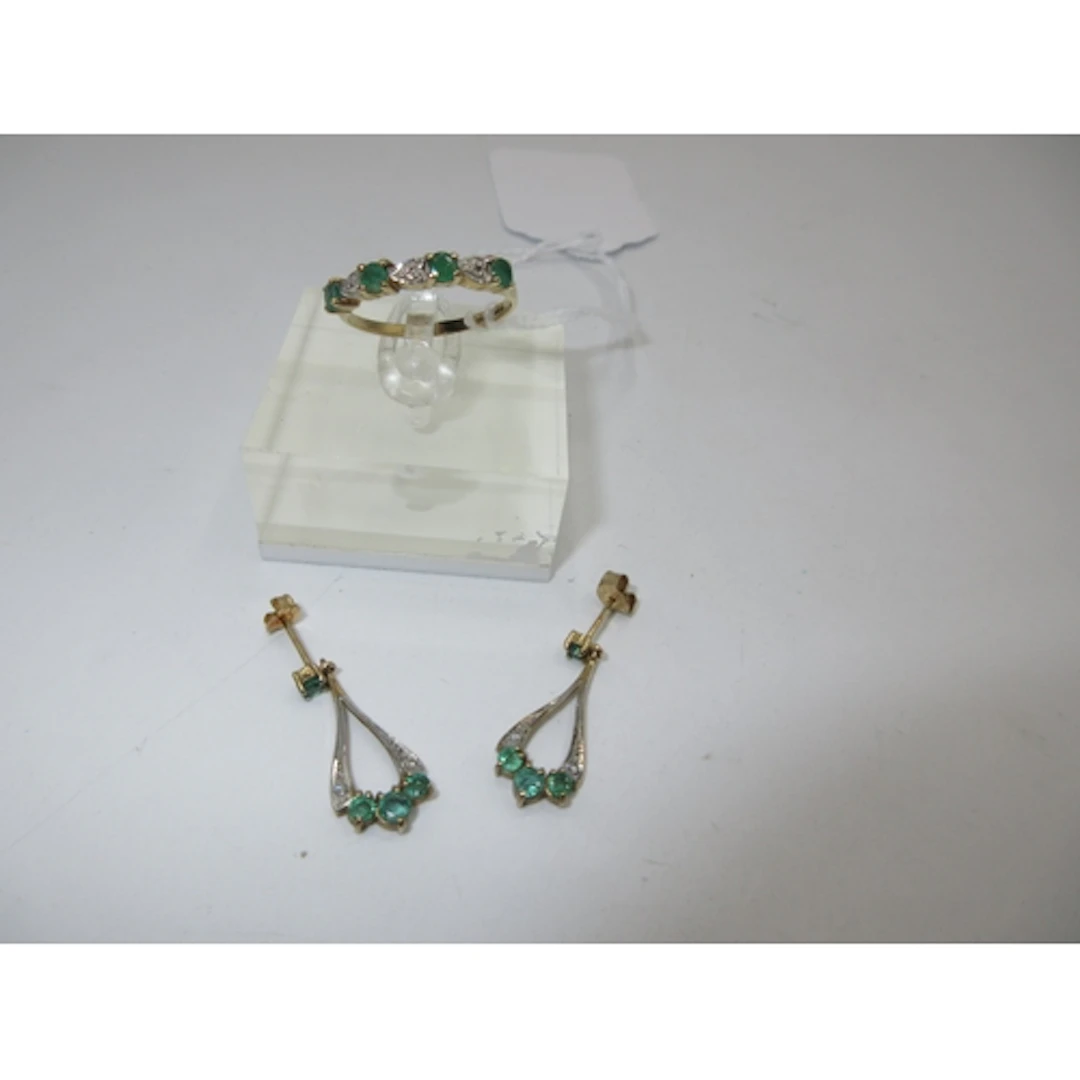 9ct Gold Emerald and Diamond Ring, Size N, and a Pair of Mat...