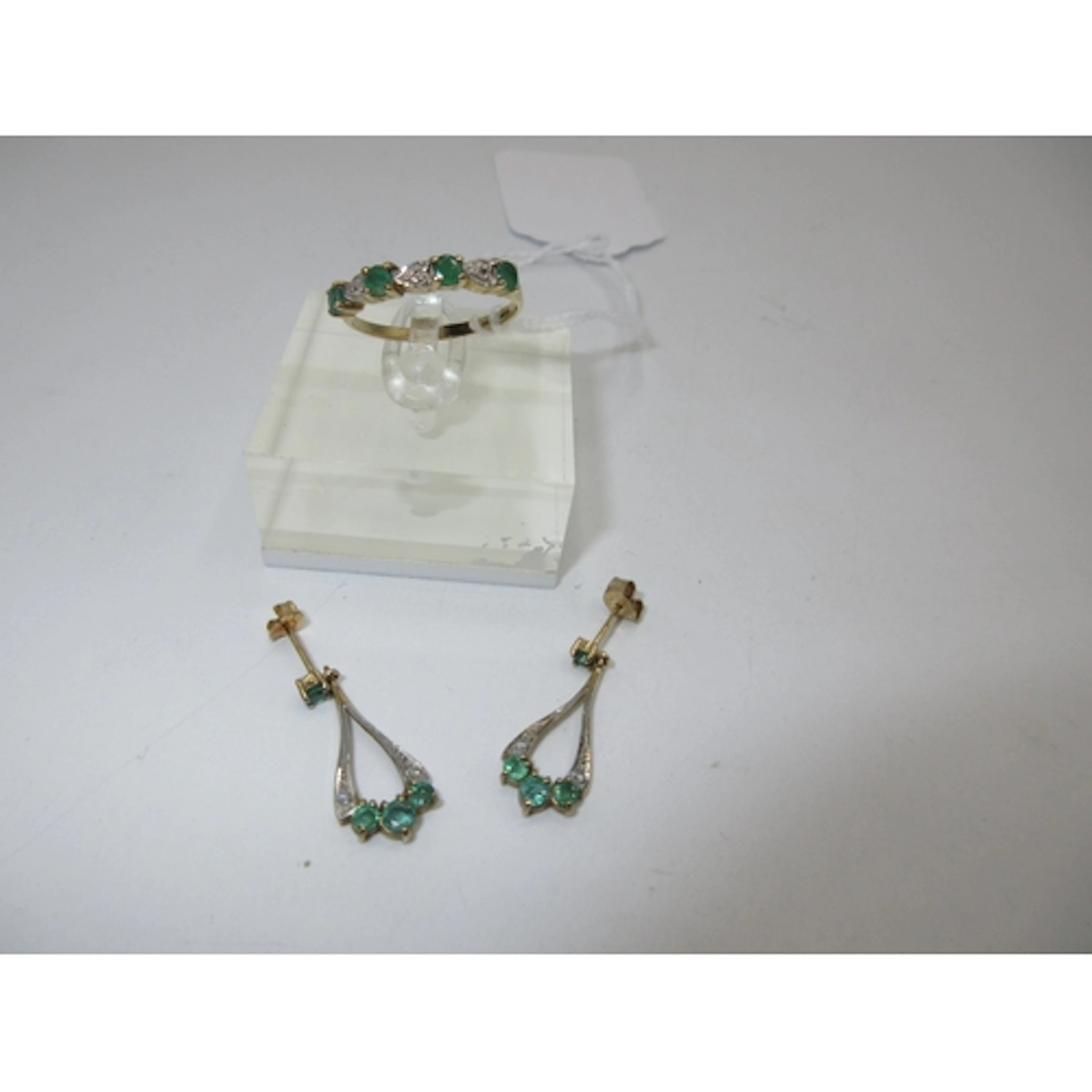 9ct Gold Emerald and Diamond Ring, Size N, and a Pair of Mat...