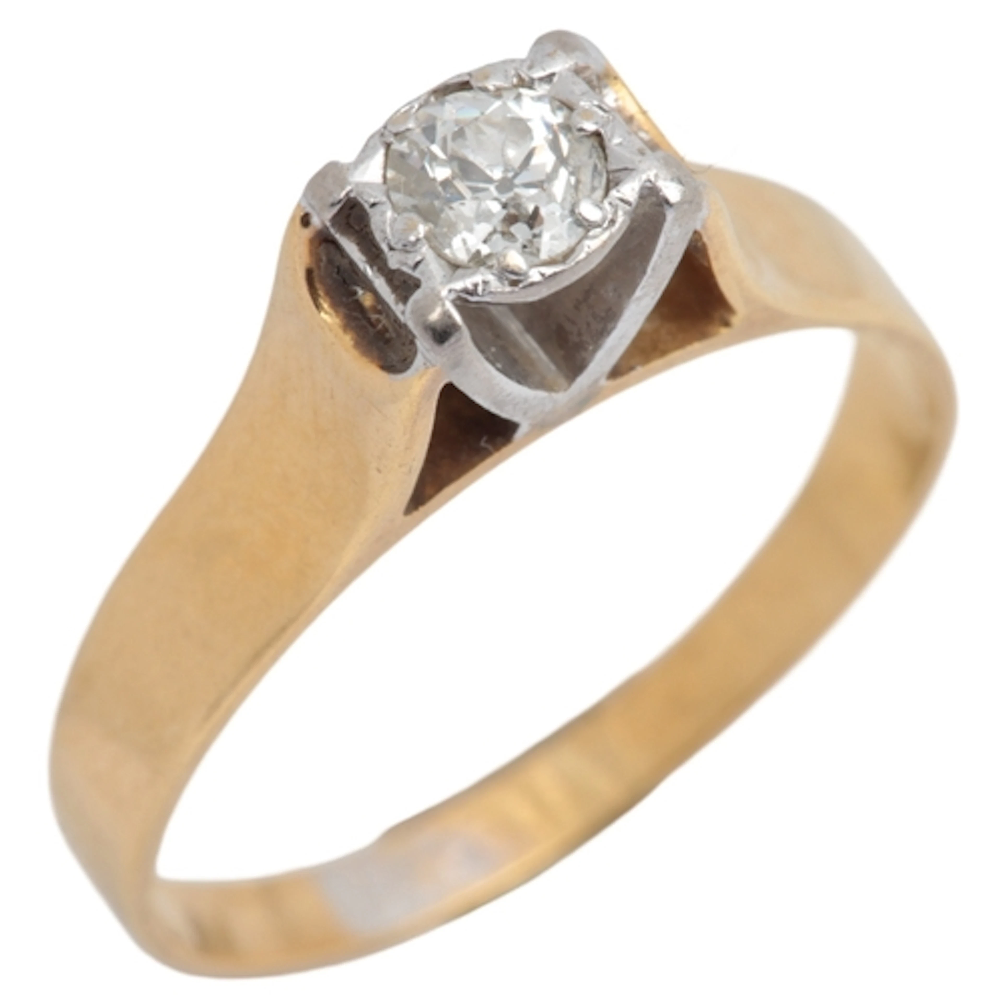 A diamond ring, set with a circular-cut diamond weighing app...