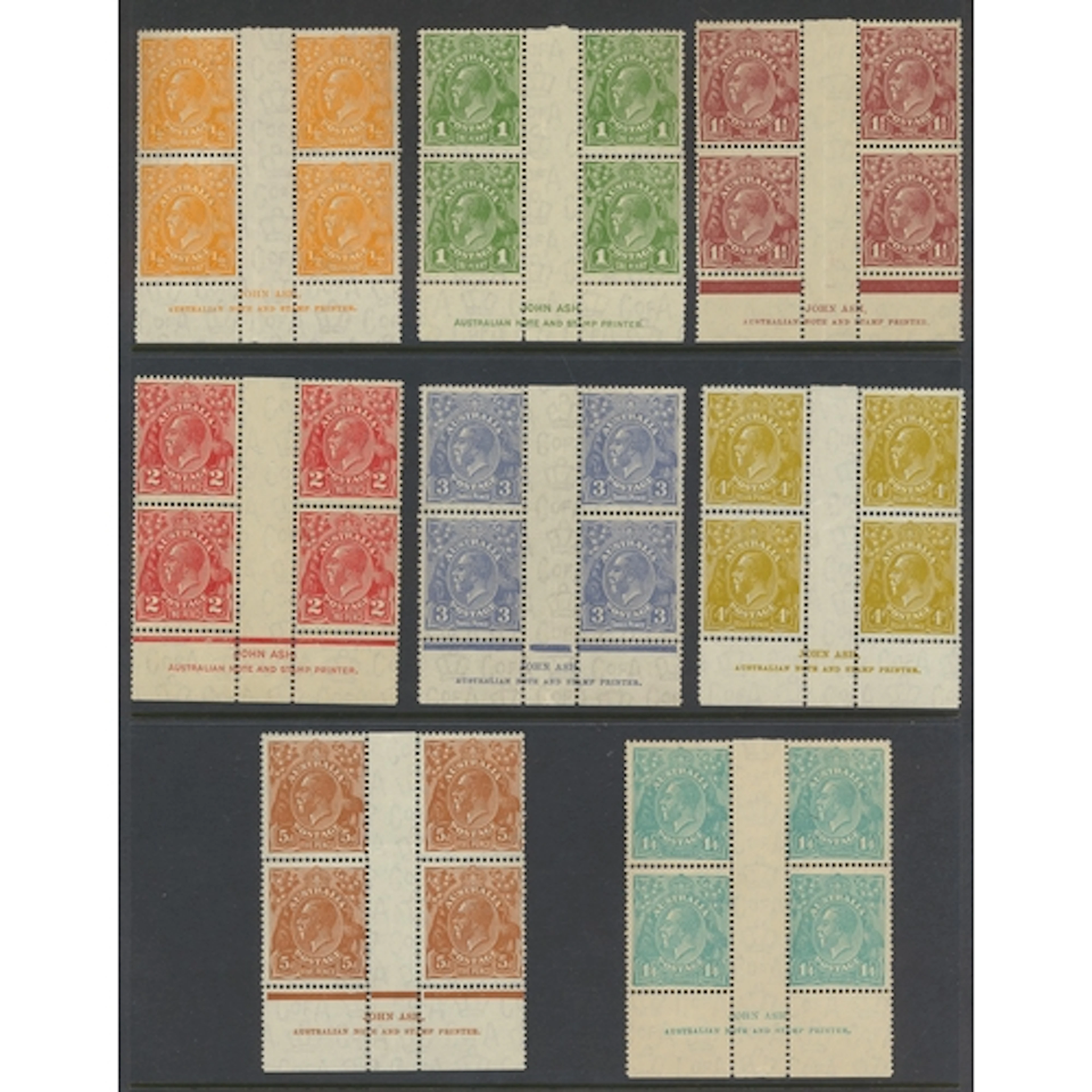 Australia. 1931-6 perf13½ x 12½ set of 8 in lower marginal g...