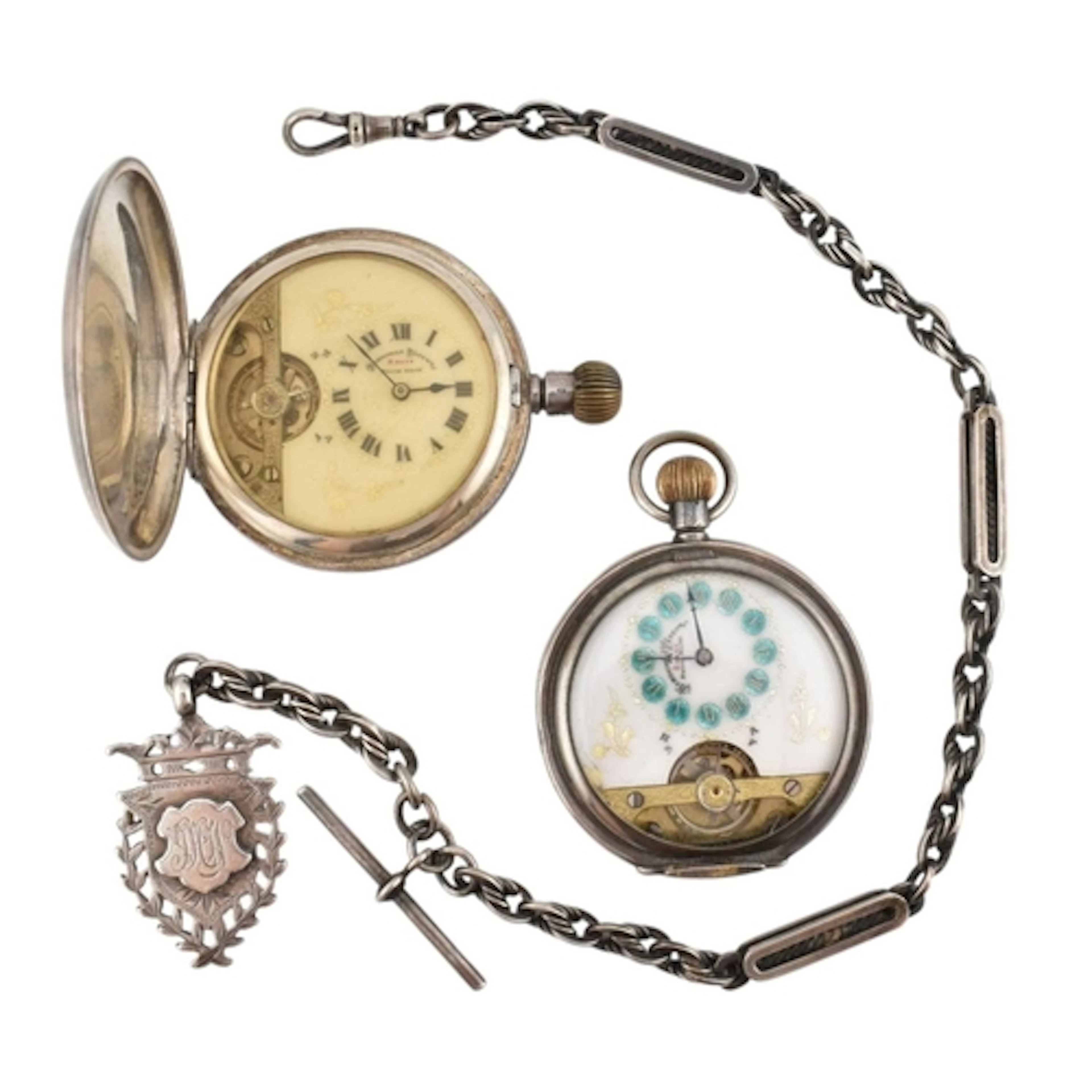 Two silver pocket watches - The Hebdomas patent pocket watch...