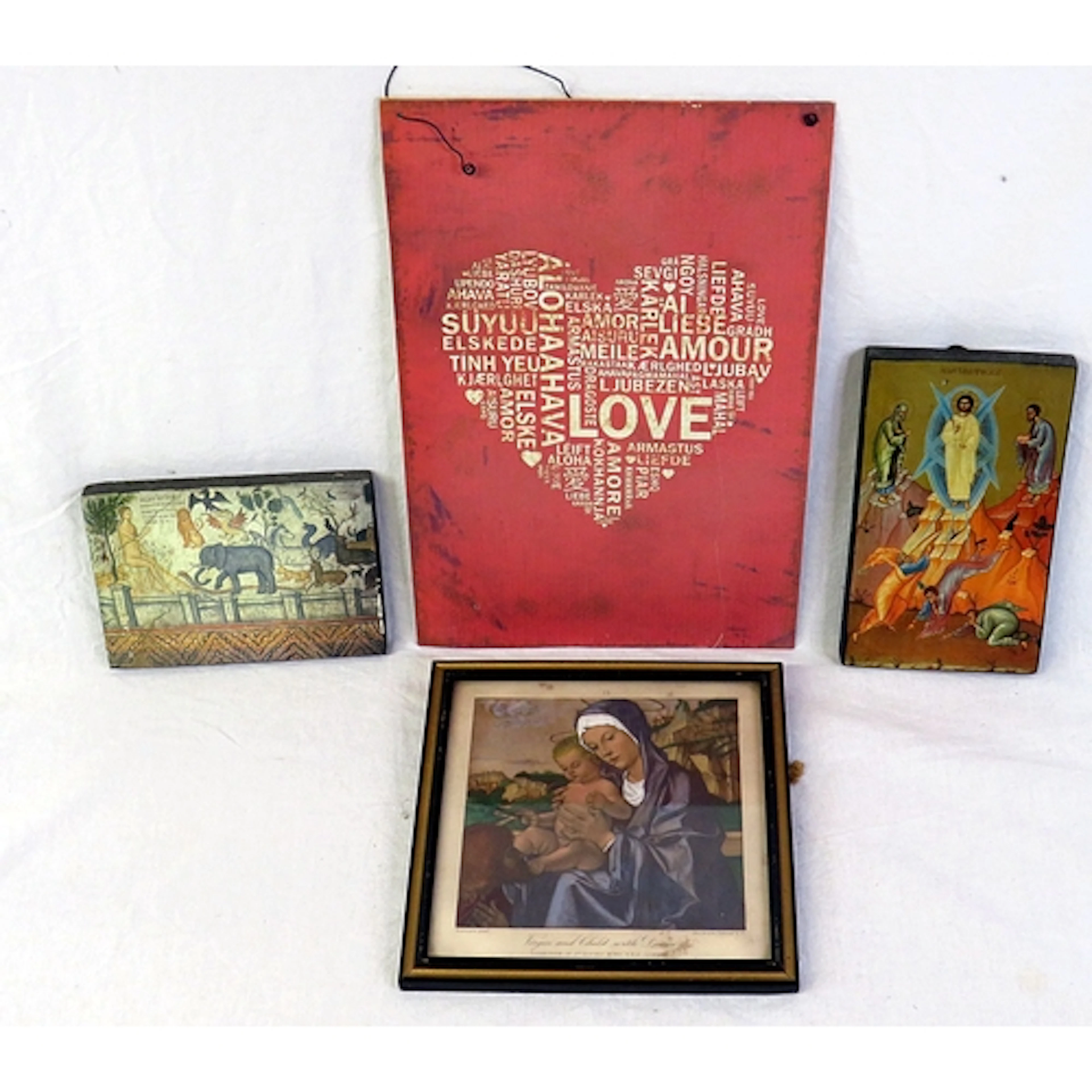 F/g Print Virgin & Child, 2 Prints on wood, both religious s...