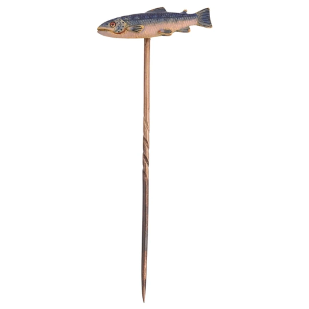 An Antique 18ct gold enamel salmon fish stickpin, unmarked b...