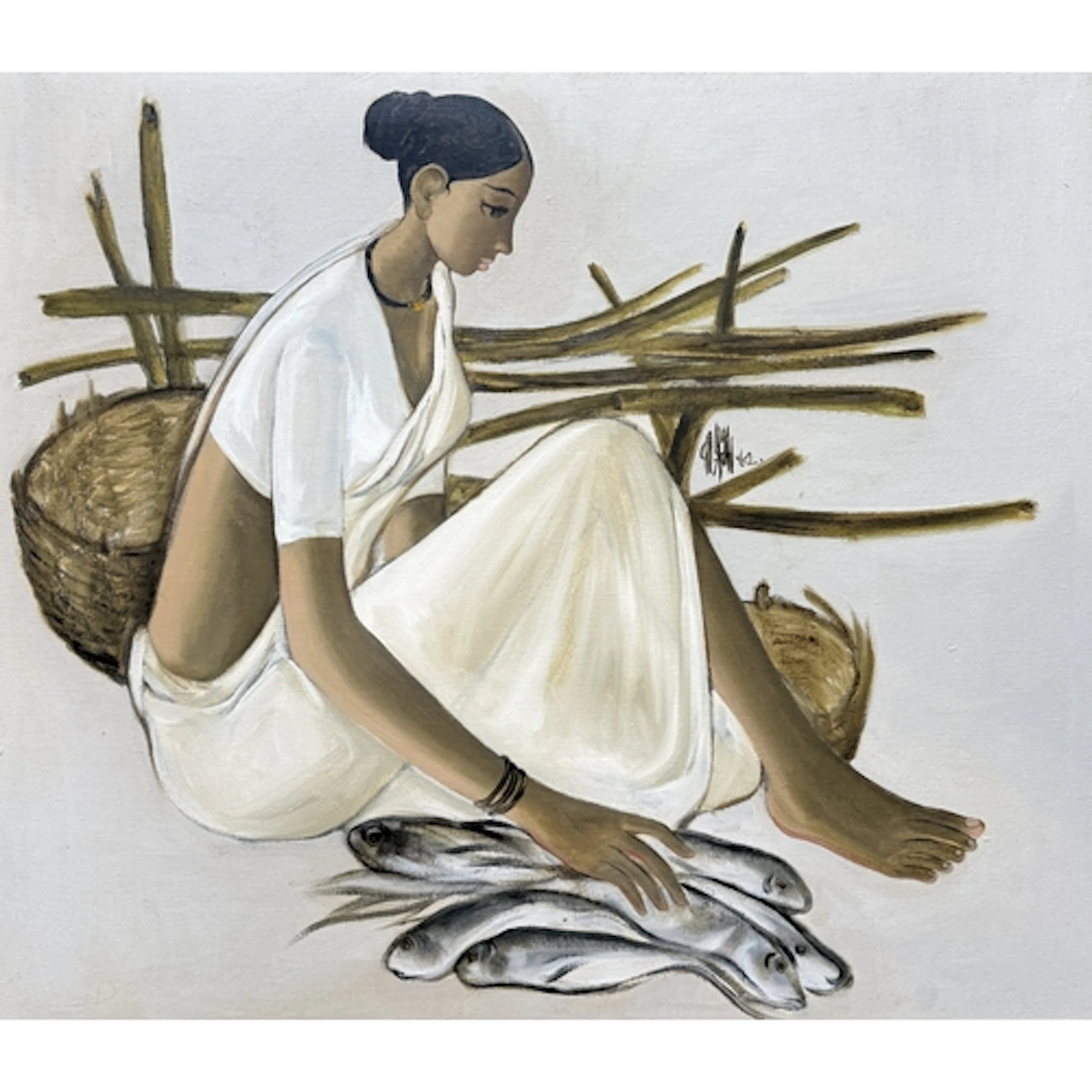 B. PRABHA (INDIAN 1933-2001): FISH SELLER, 1962 Signed and d...
