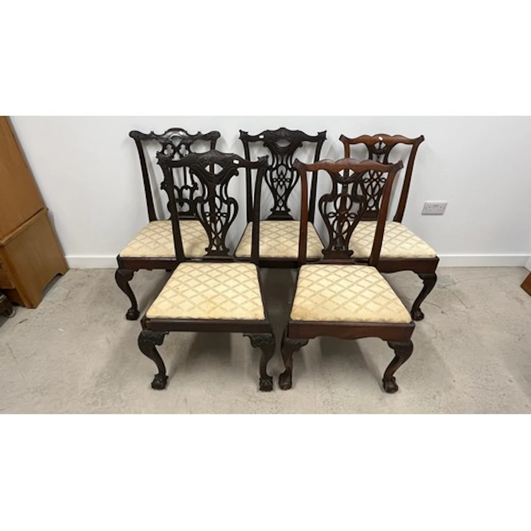 Five dining chairs with ball and claw feet