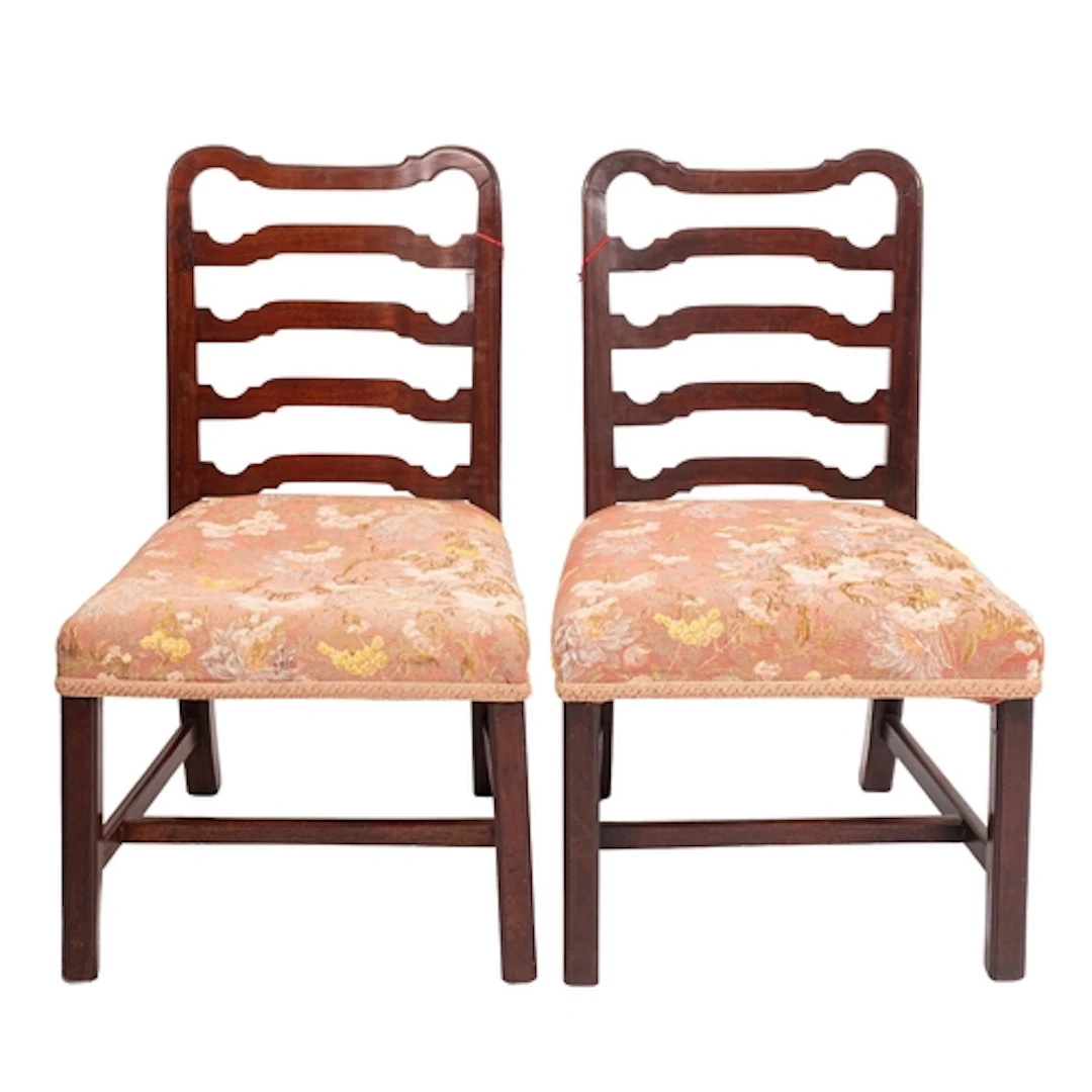 A pair of George III mahogany side chairs, late 18th century...
