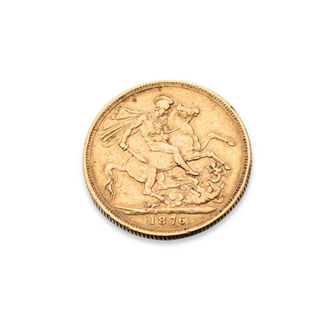 A VICTORIAN BUN HEAD FULL SOVEREIGN ENGLISH COIN, 1876, 8 g....