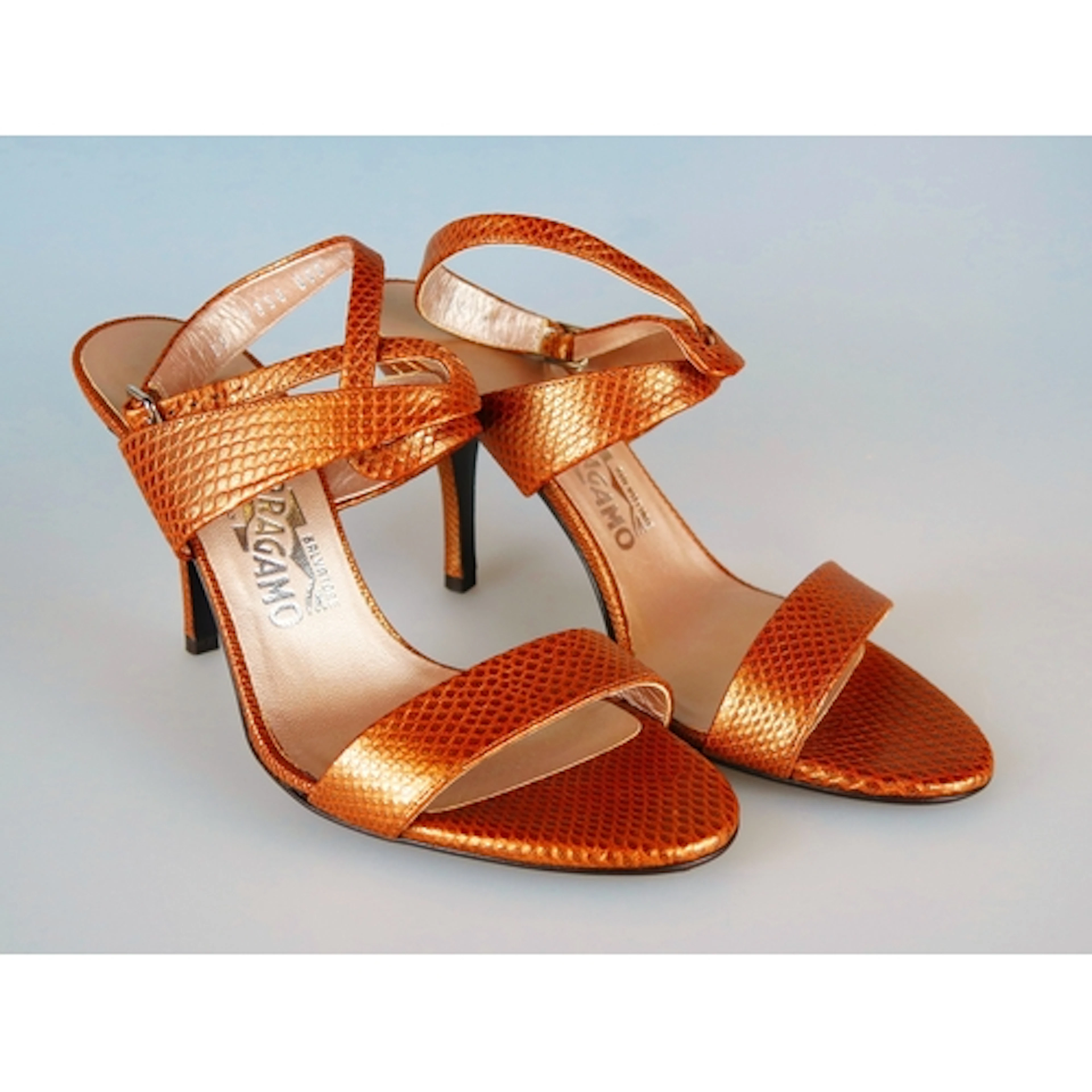 Salvatore Ferragamo - stiletto heel sandals in reptile bronz...