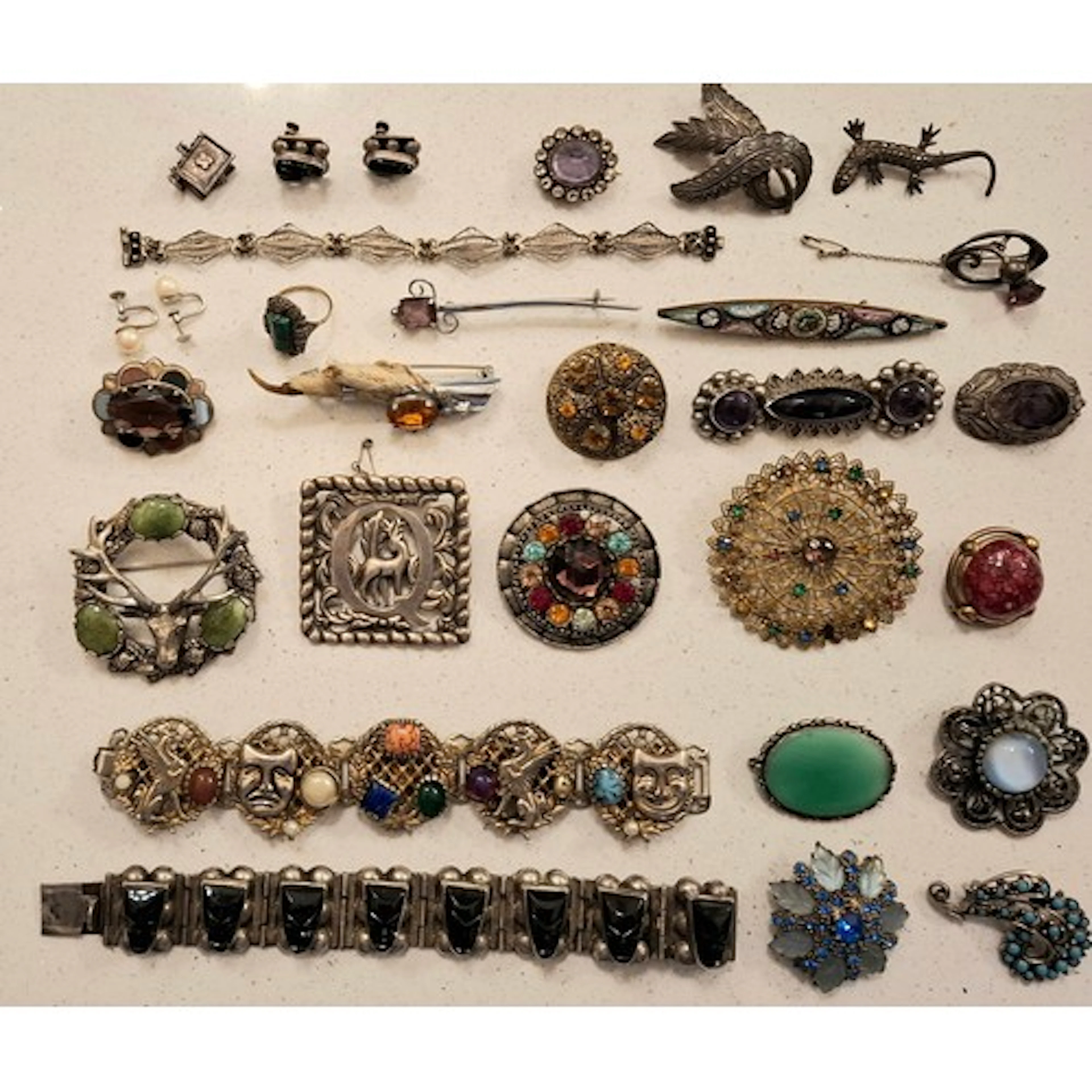 Vintage silver and white metal jewellery to include Scottish...