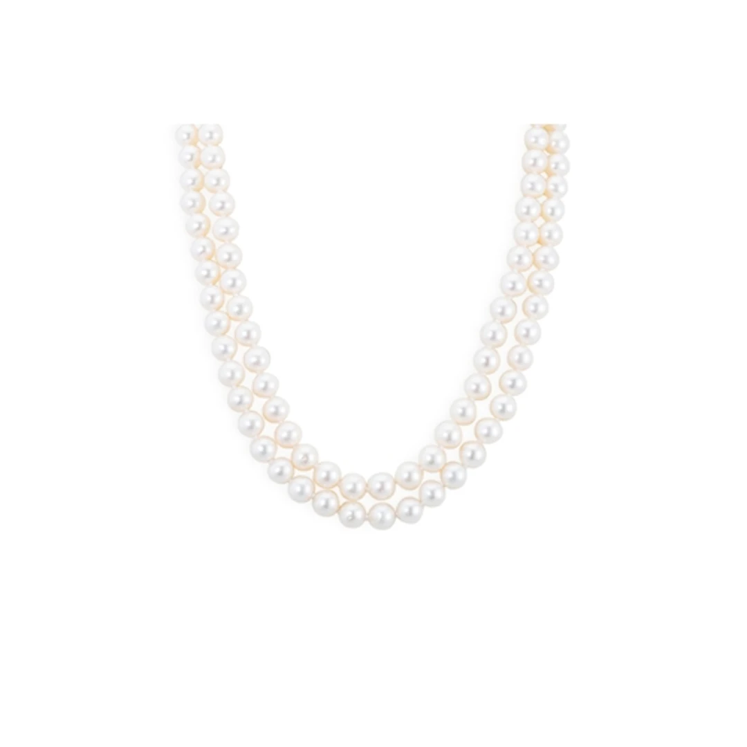 A SET OF CULTURED PEARLS, double stranded, to 14ct yellow go...