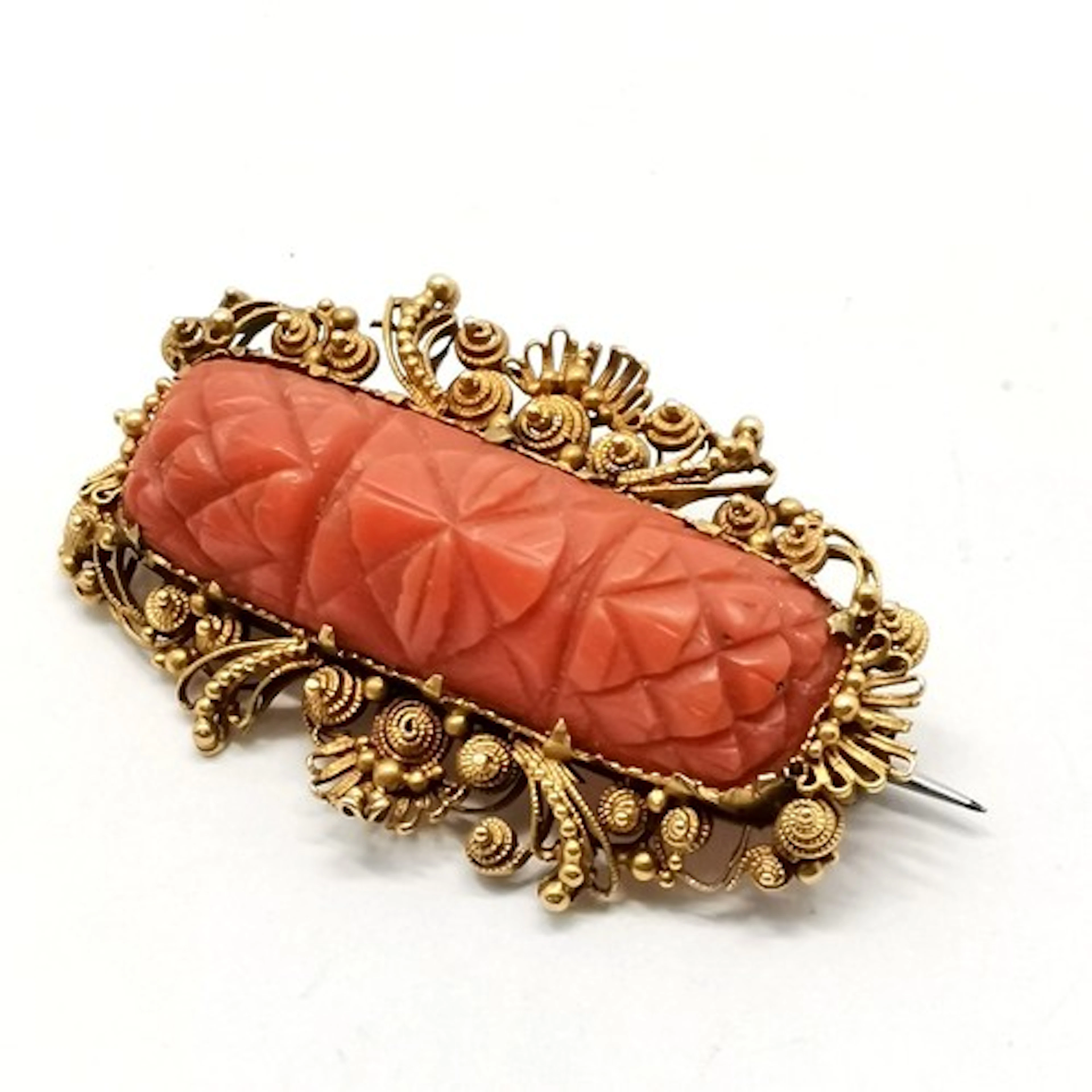 Unmarked (touch tests as) 18ct gold antique filigree carved ...