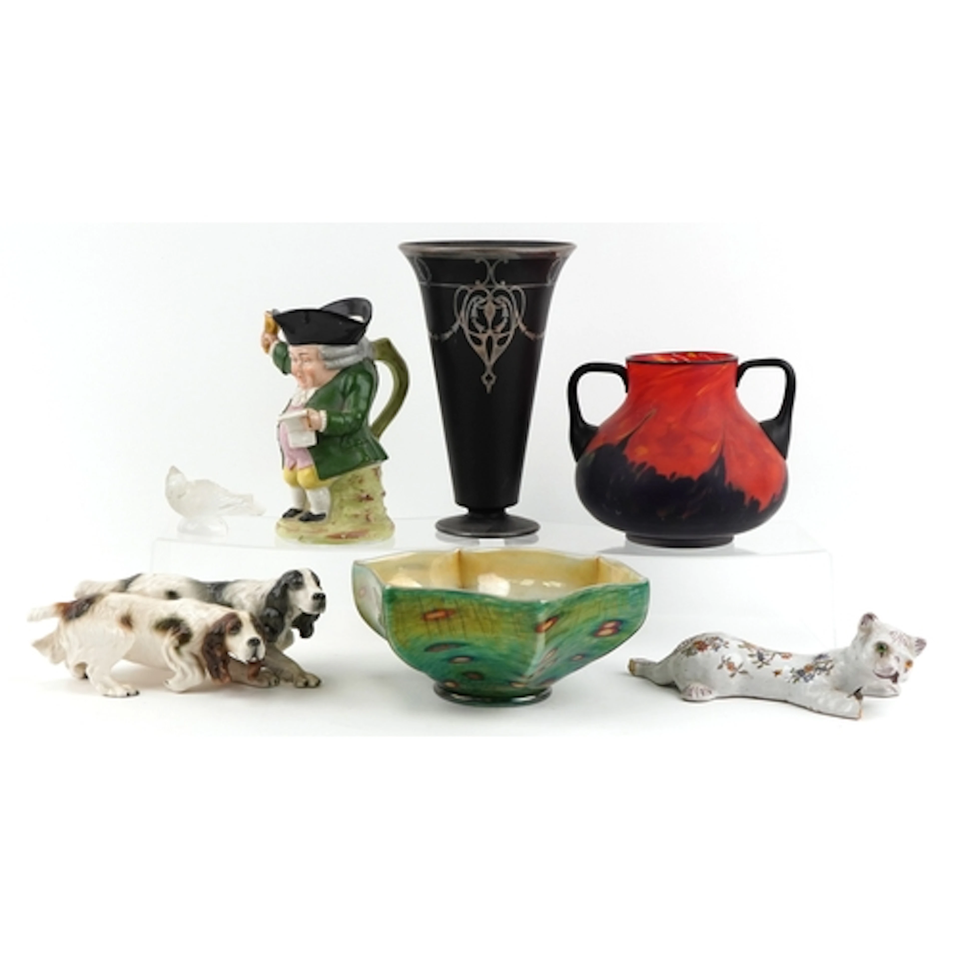 Antique porcelain and glassware including Goldschneider grou...