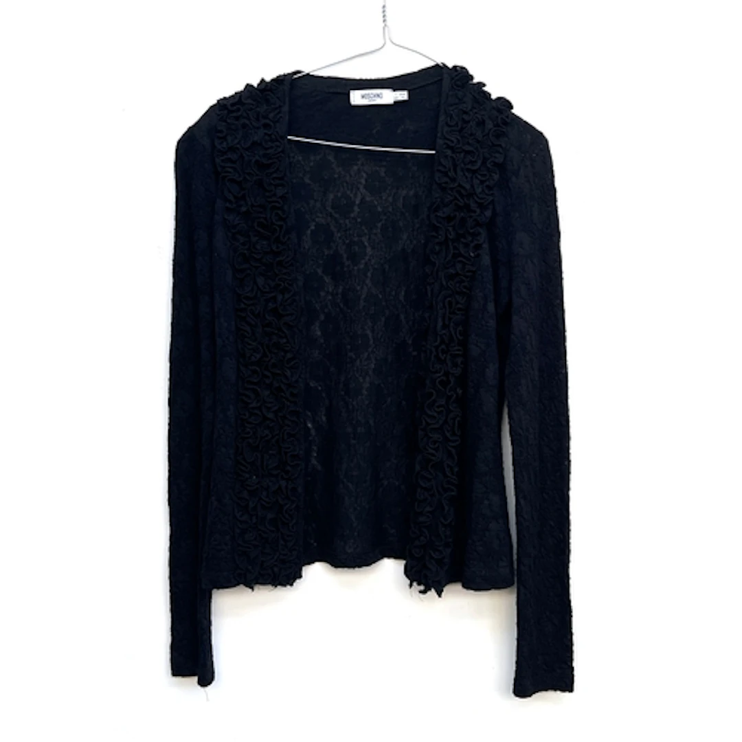 A Moschino black wool blend top with frilled detail, size US...