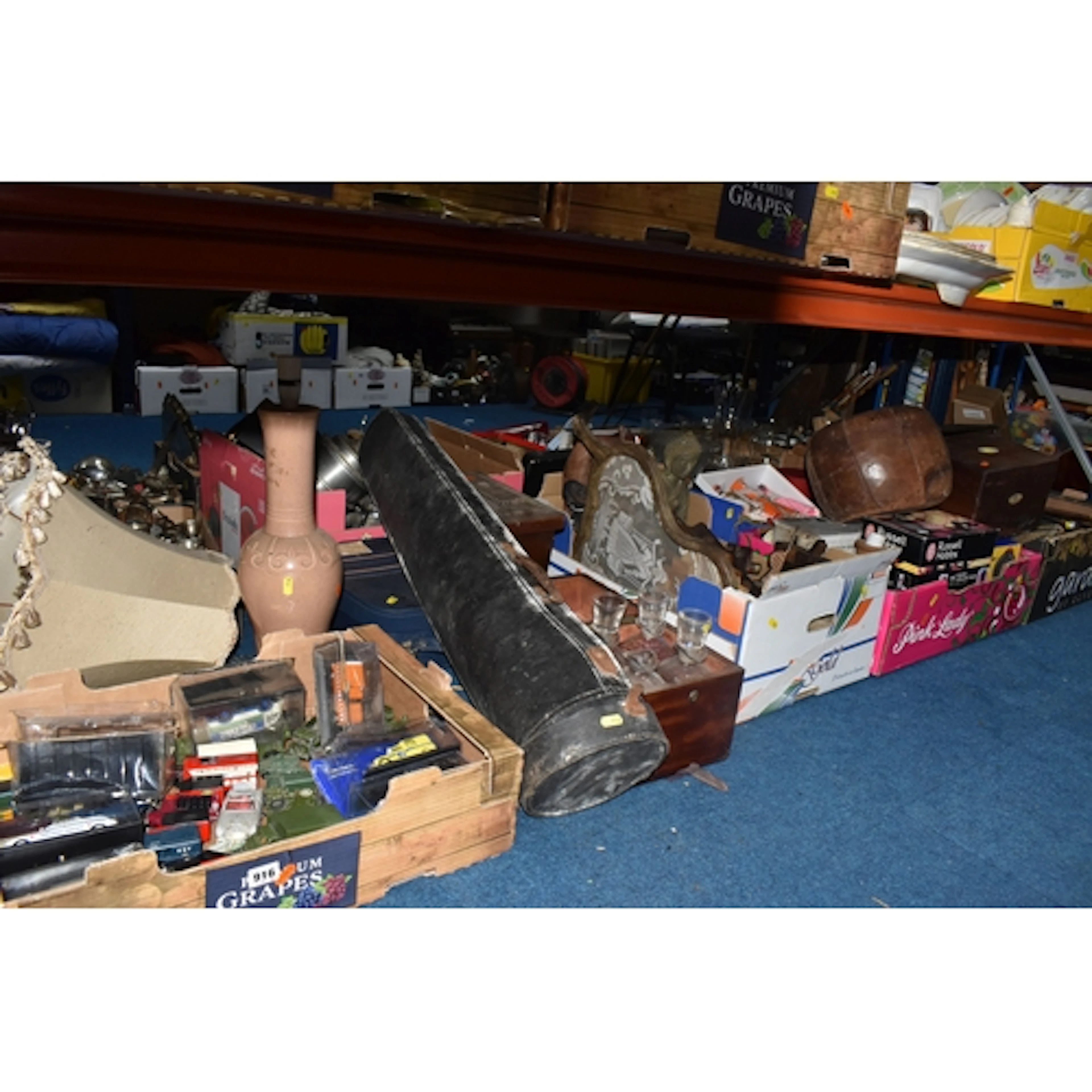 SIX BOXES AND LOOSE TROMBONE, TREEN, AND MISCELLANEOUS ITEMS...