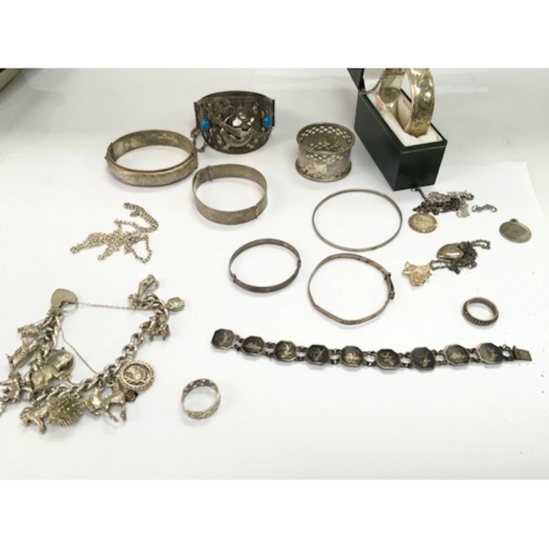 Collection of assorted silver jewellery including bangles an...