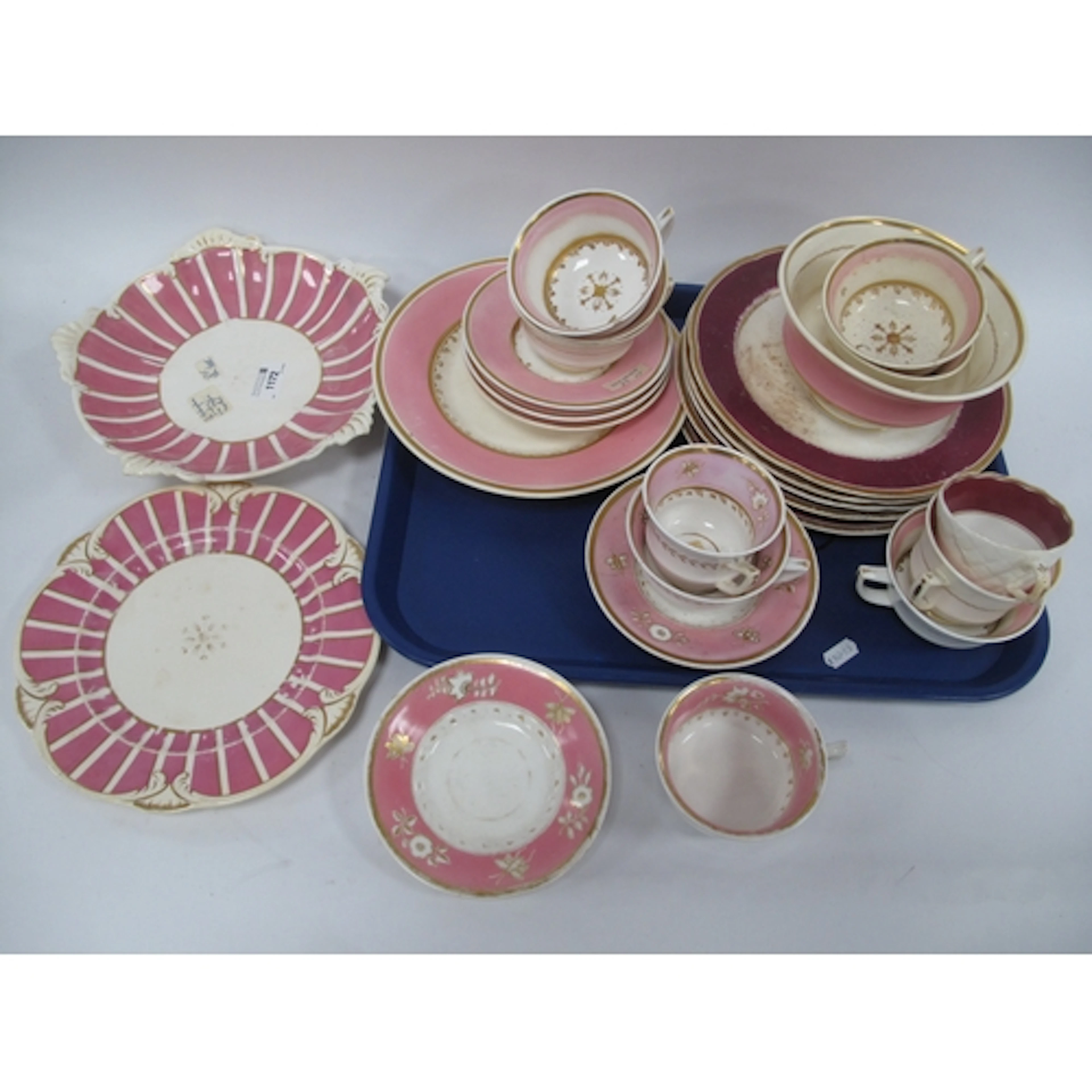 XIX Century Rockingham and Other Pottery in gild and pink, i...